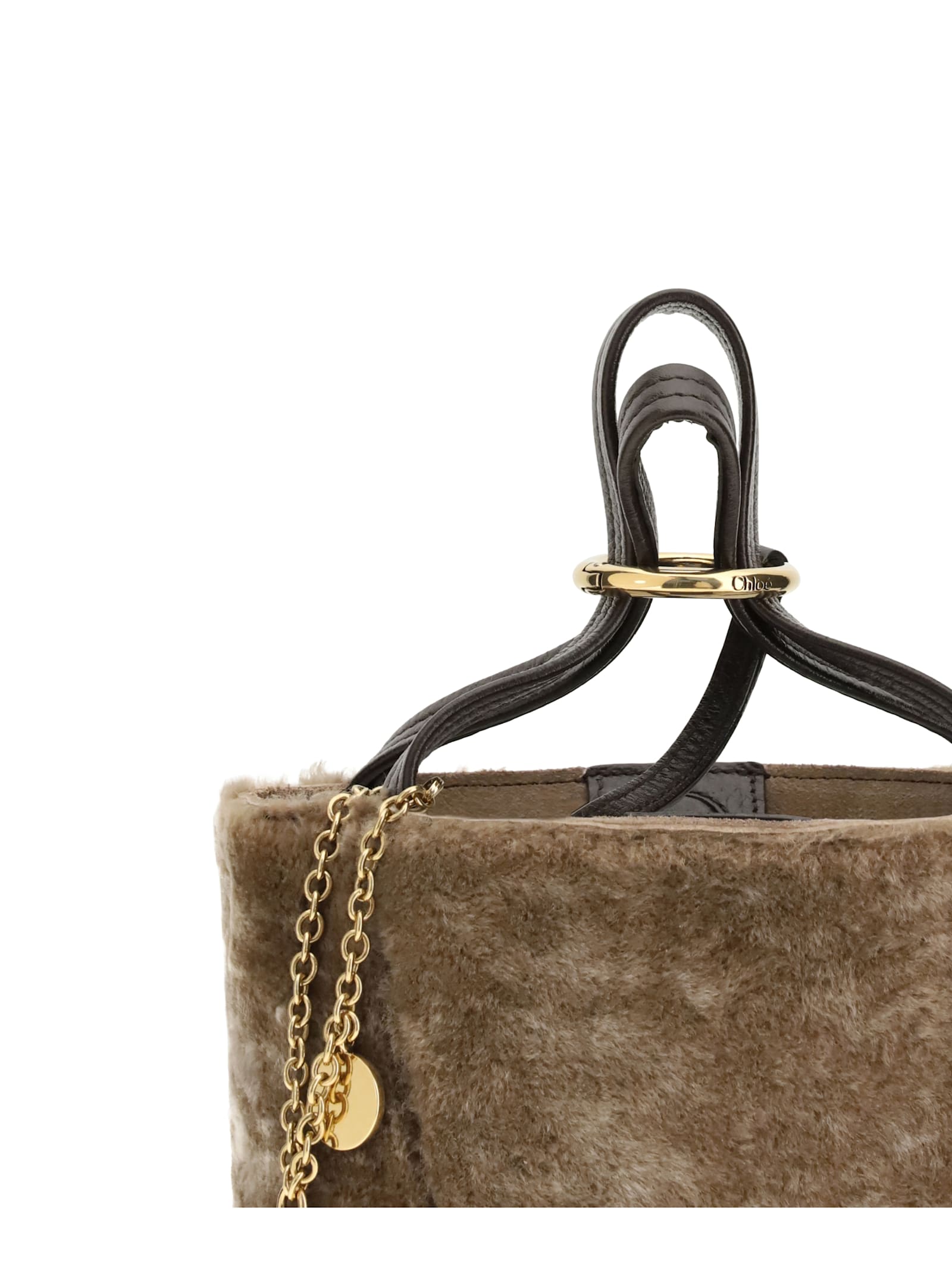 Chloé Shearling Small Spin Tote Bag In Brown