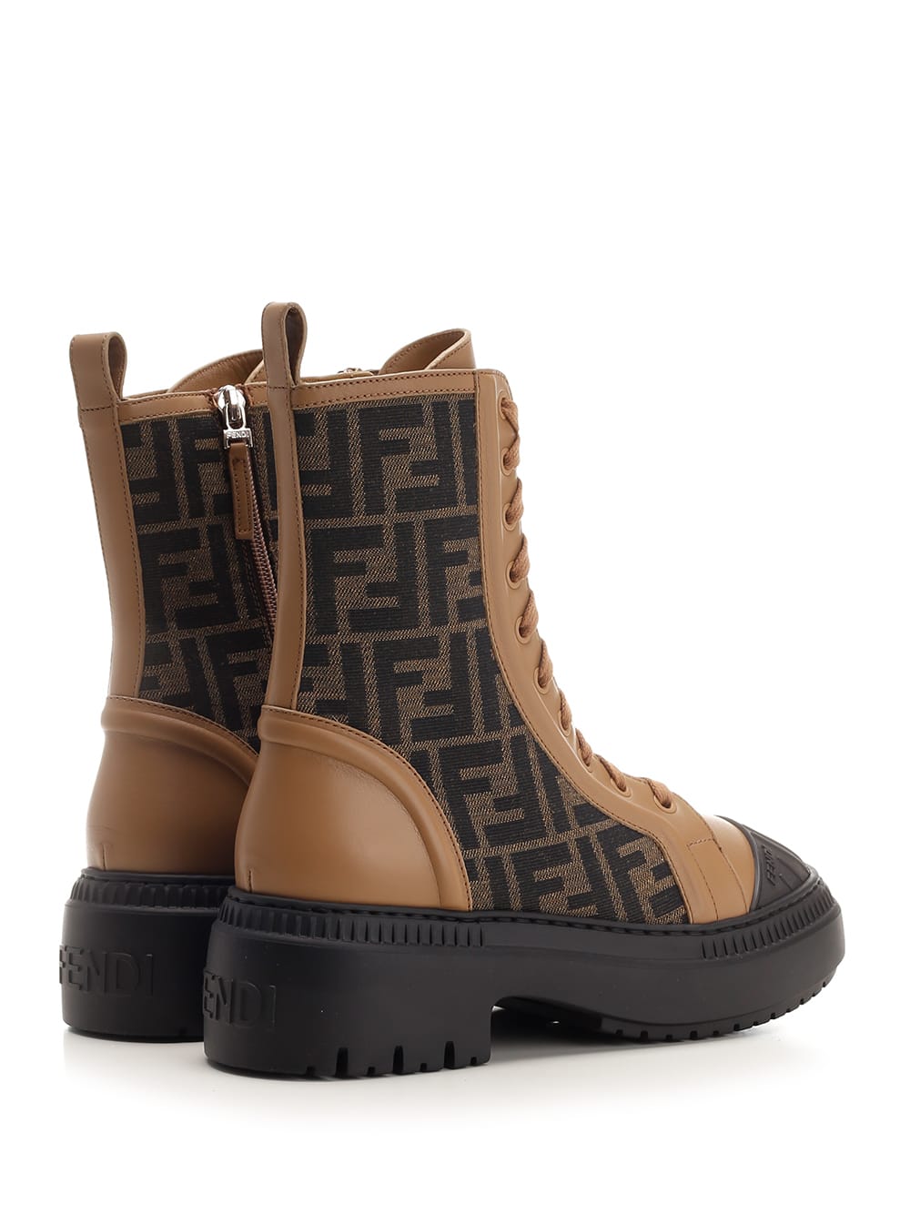 Shop Fendi Domino Combat Boot In Leather Brown