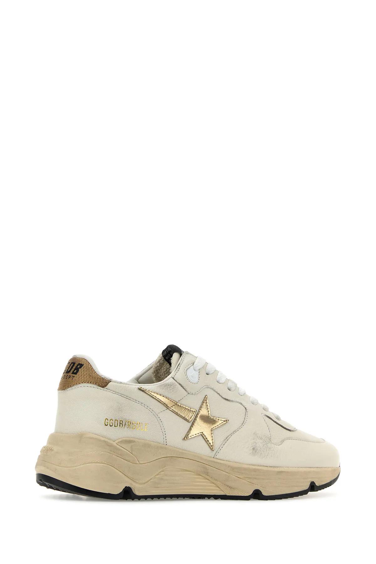 Shop Golden Goose Multicolor Leather Running Sole Sneakers In White/gold/beige