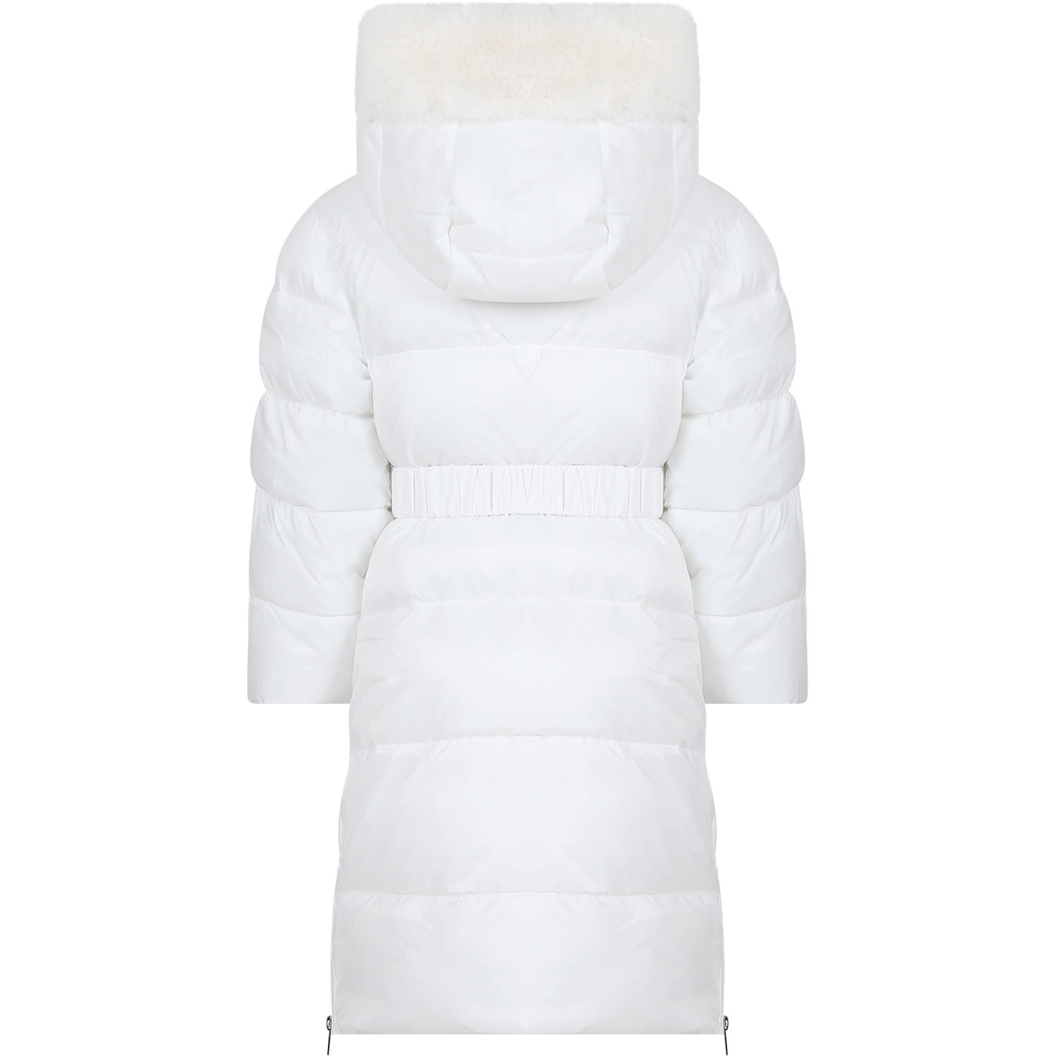 Shop Ermanno Scervino Junior White Down Jacket For Girl With Embroidery
