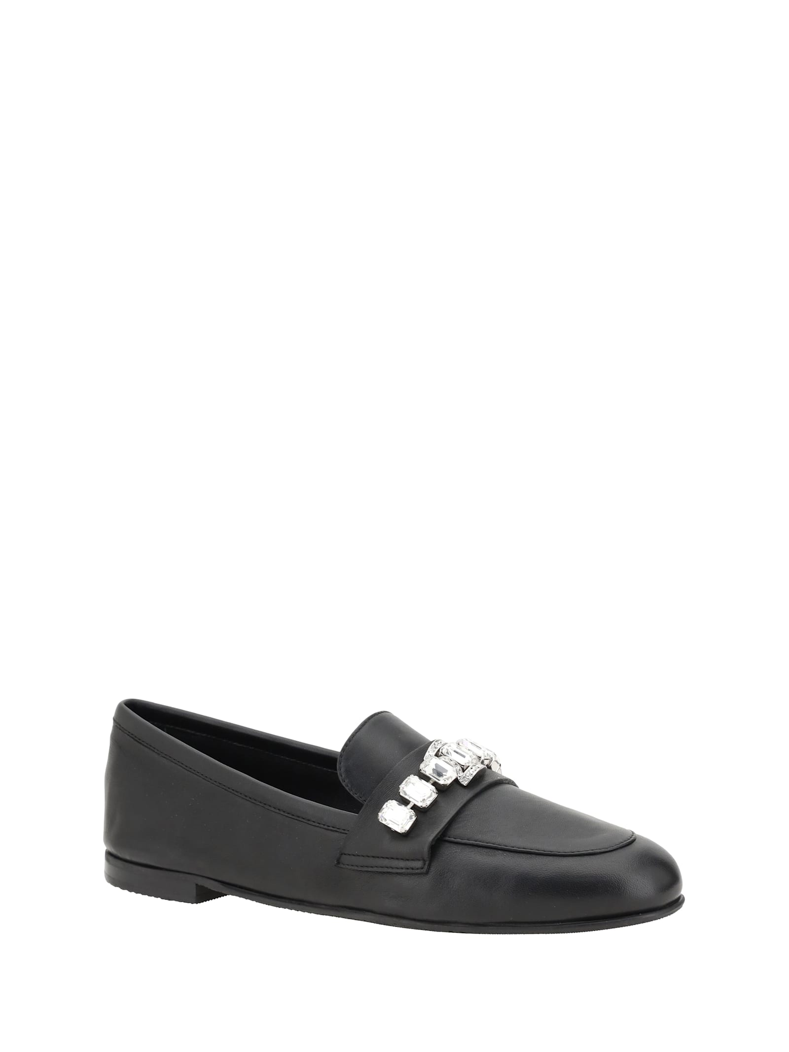 Casadei Loafers With Sparkling Embellishments In Nero