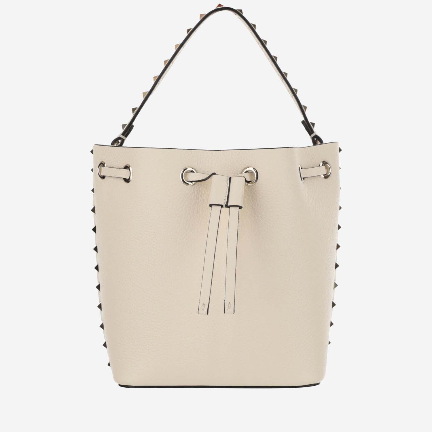 Valentino Garnet Calfskin Rockstud Bucket Bag In White