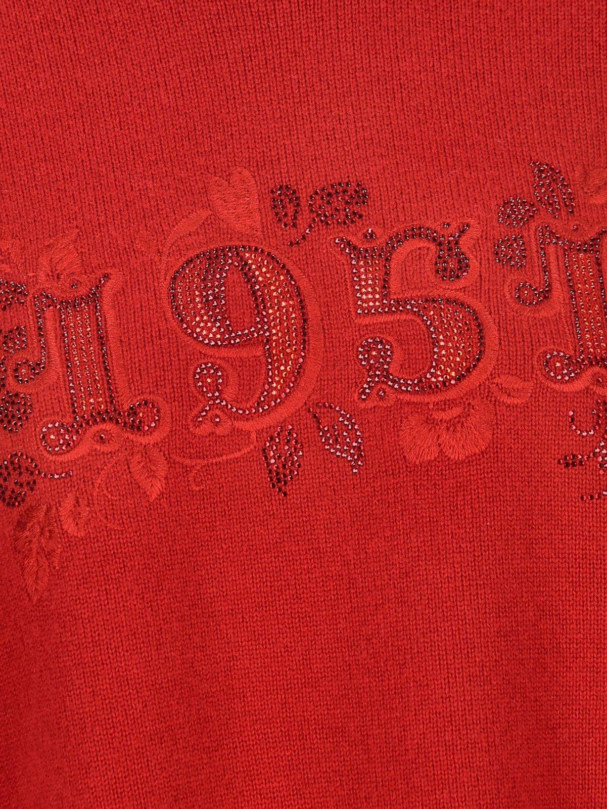 Max Mara Embellished Crewneck Long-sleeved Dress In Rosso