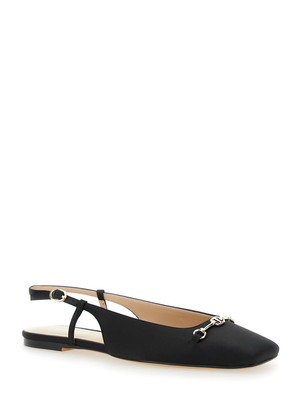 Twinset Black Ballet Shoes With Square Toe And Logo Plaque On The Front In Tech Fabric Woman In Black