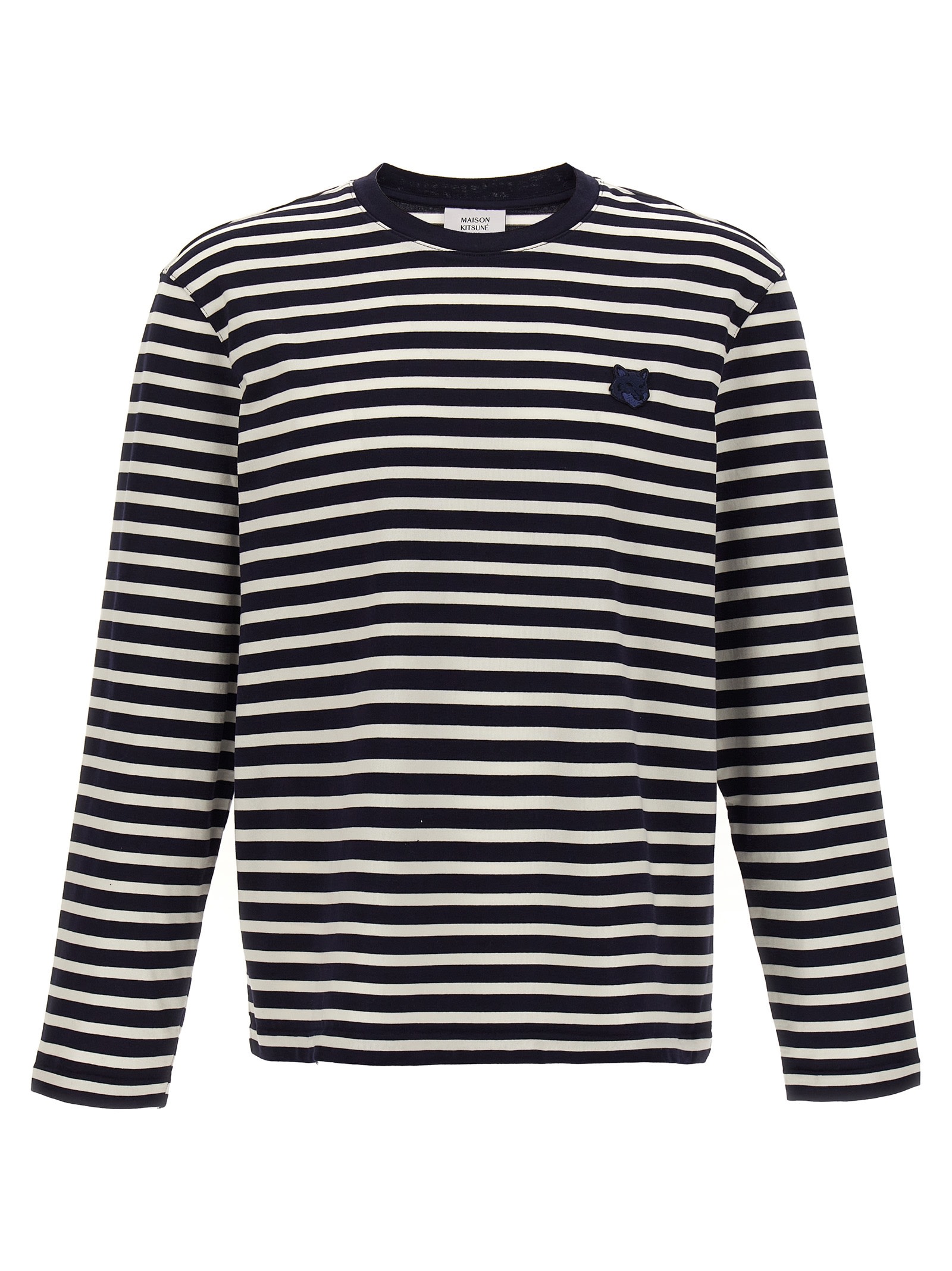 Shop Maison Kitsuné Bold Fox Head T-shirt In Navy Stripes