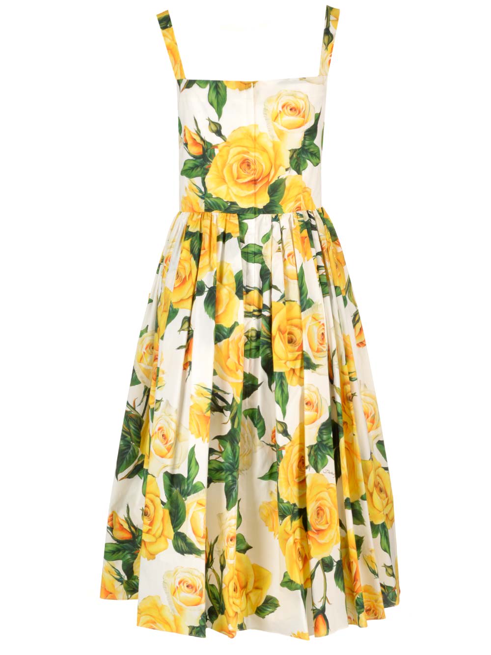 Shop Dolce & Gabbana Roses Print Midi Dress In Qd Rose Gialle