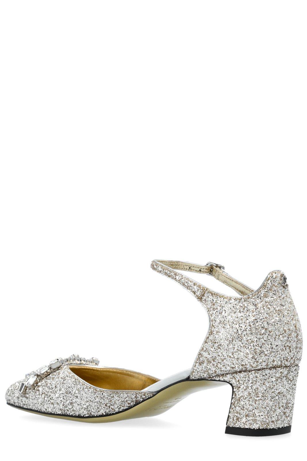 Jimmy Choo Embellished Ankle Strap Pumps In Gold