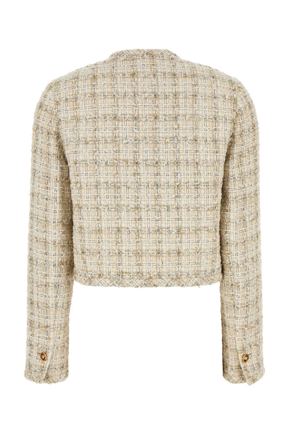 Versace Beige Cropped Jacket With Medusa Head Motif Button In Biscuitwhite