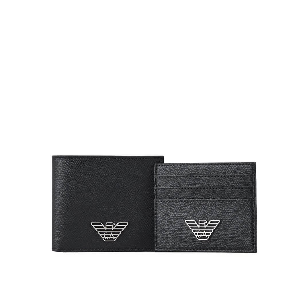 Emporio Armani Black Wallet+card Holder Set With Logo
