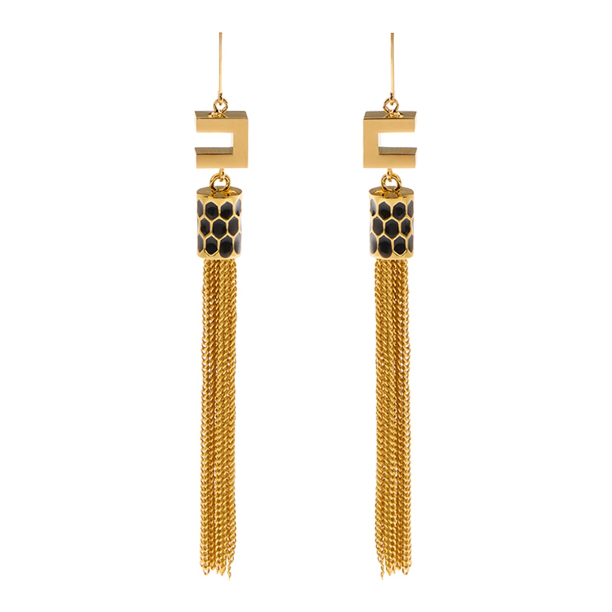 Elisabetta Franchi Geometric Pendant Earrings Tassel Accents In Gold