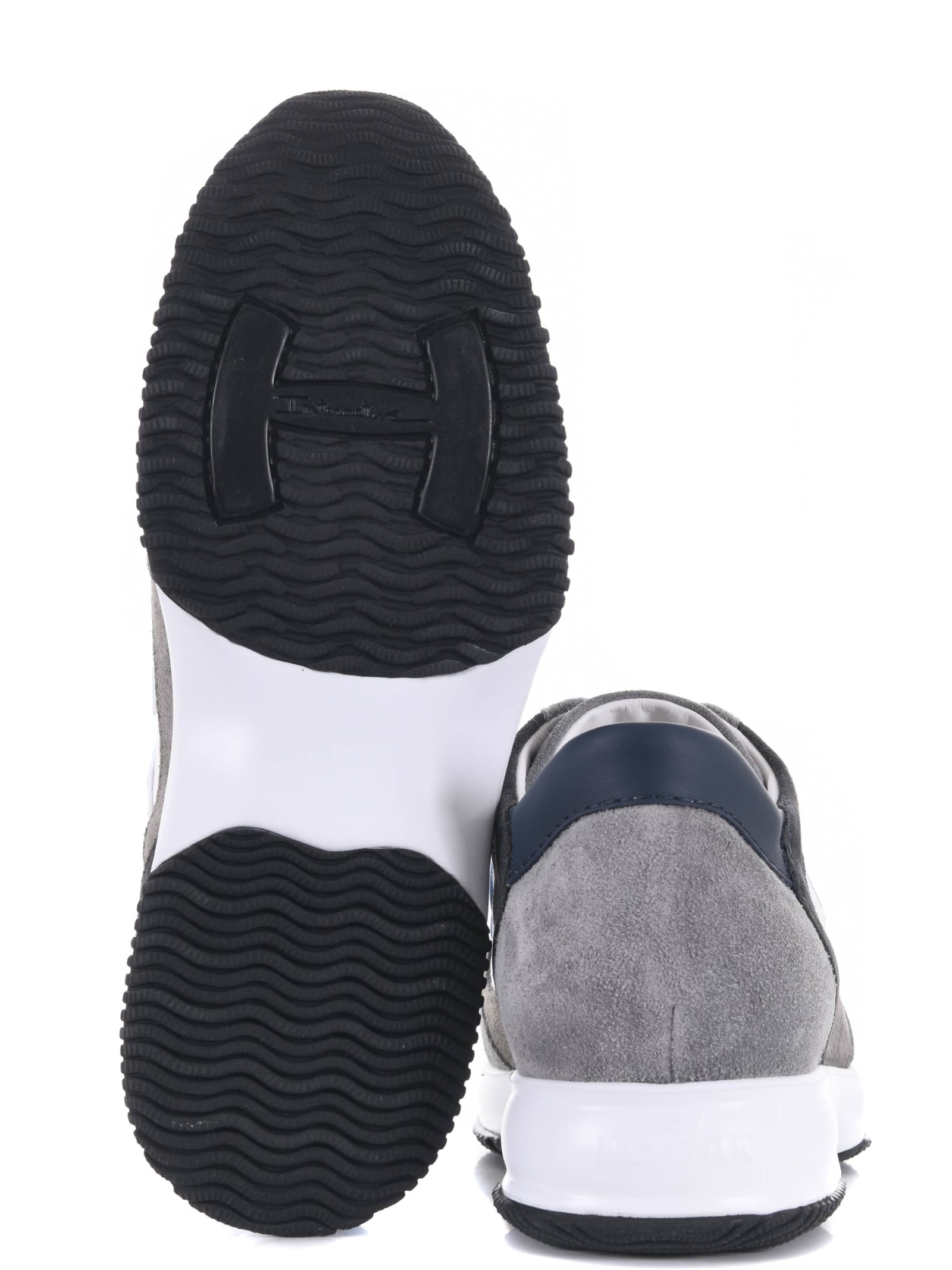 Shop Hogan Sneakers In Suede And Nylon In Grigio/bianco