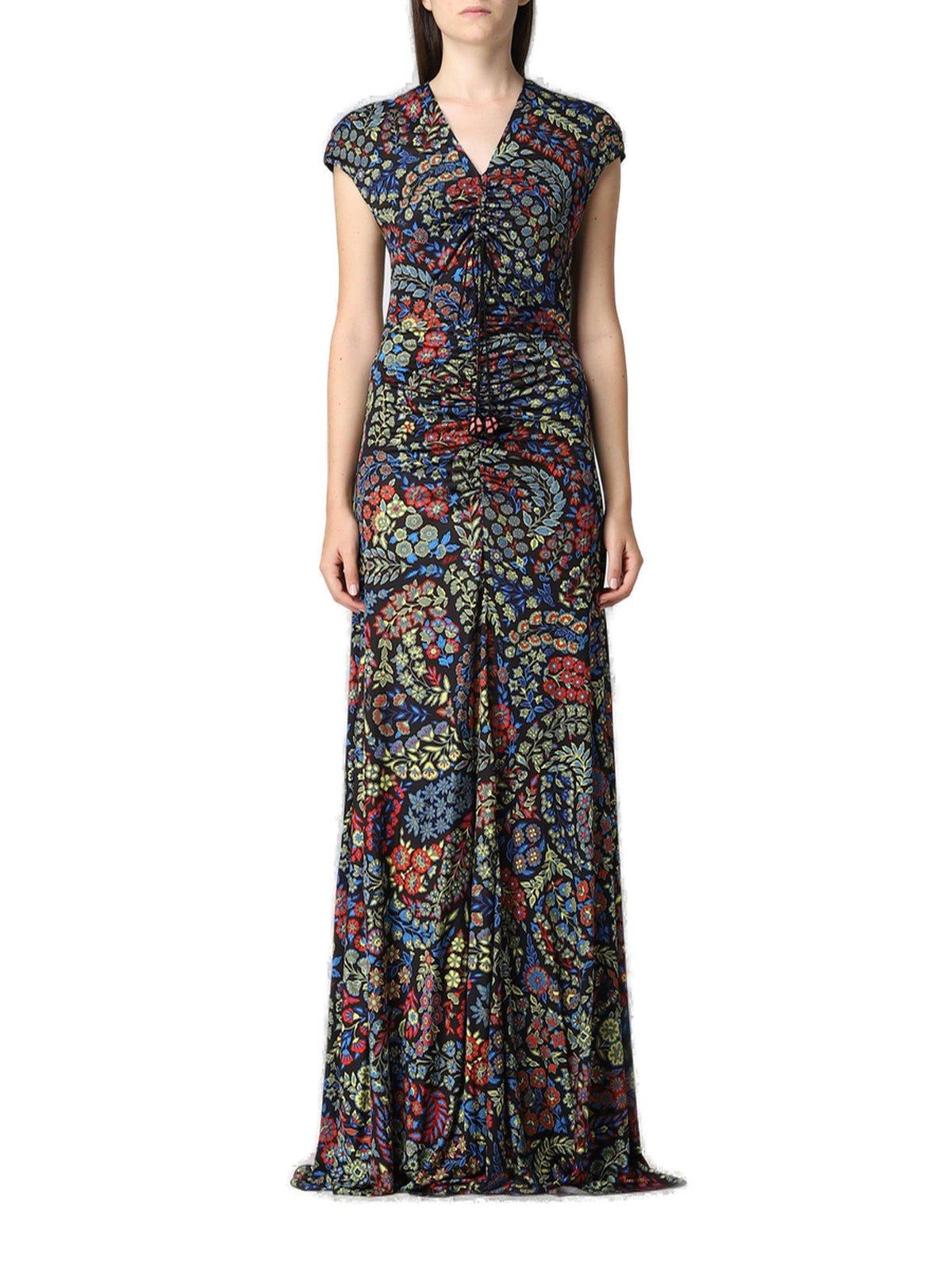 Etro Floral-embroidered V-neck Maxi Dress