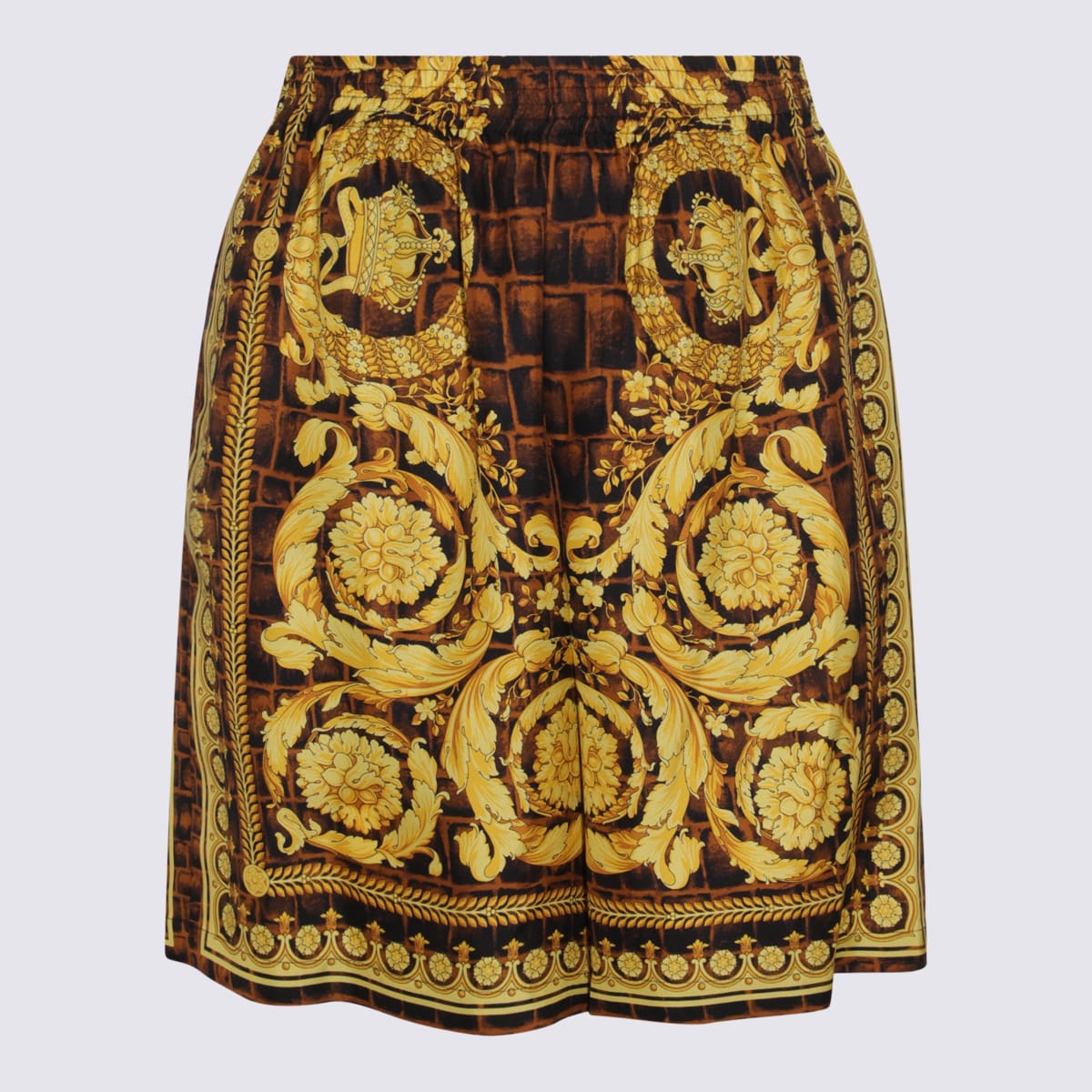 Shop Versace Baroque Silk Shorts In Barocco