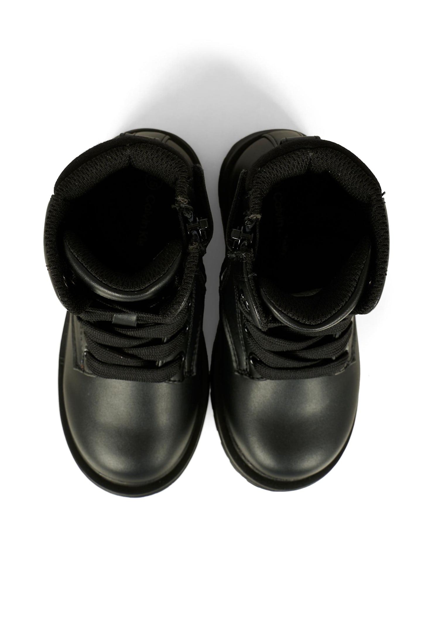 Calvin Klein Black Combat Boots For Kids With Logo In Black