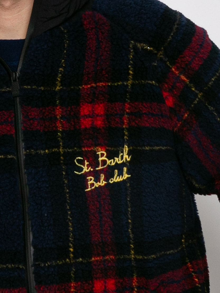 Shop Mc2 Saint Barth Sherpa Jacket With St. Barth Bob Club Embroidery In Blue