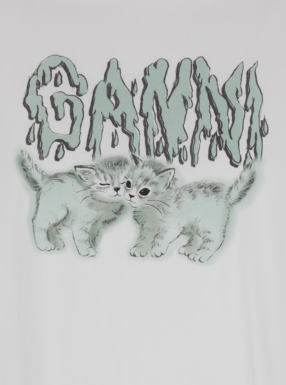 Shop Ganni White T-shirt With Love Cats  Print In Jersey Woman