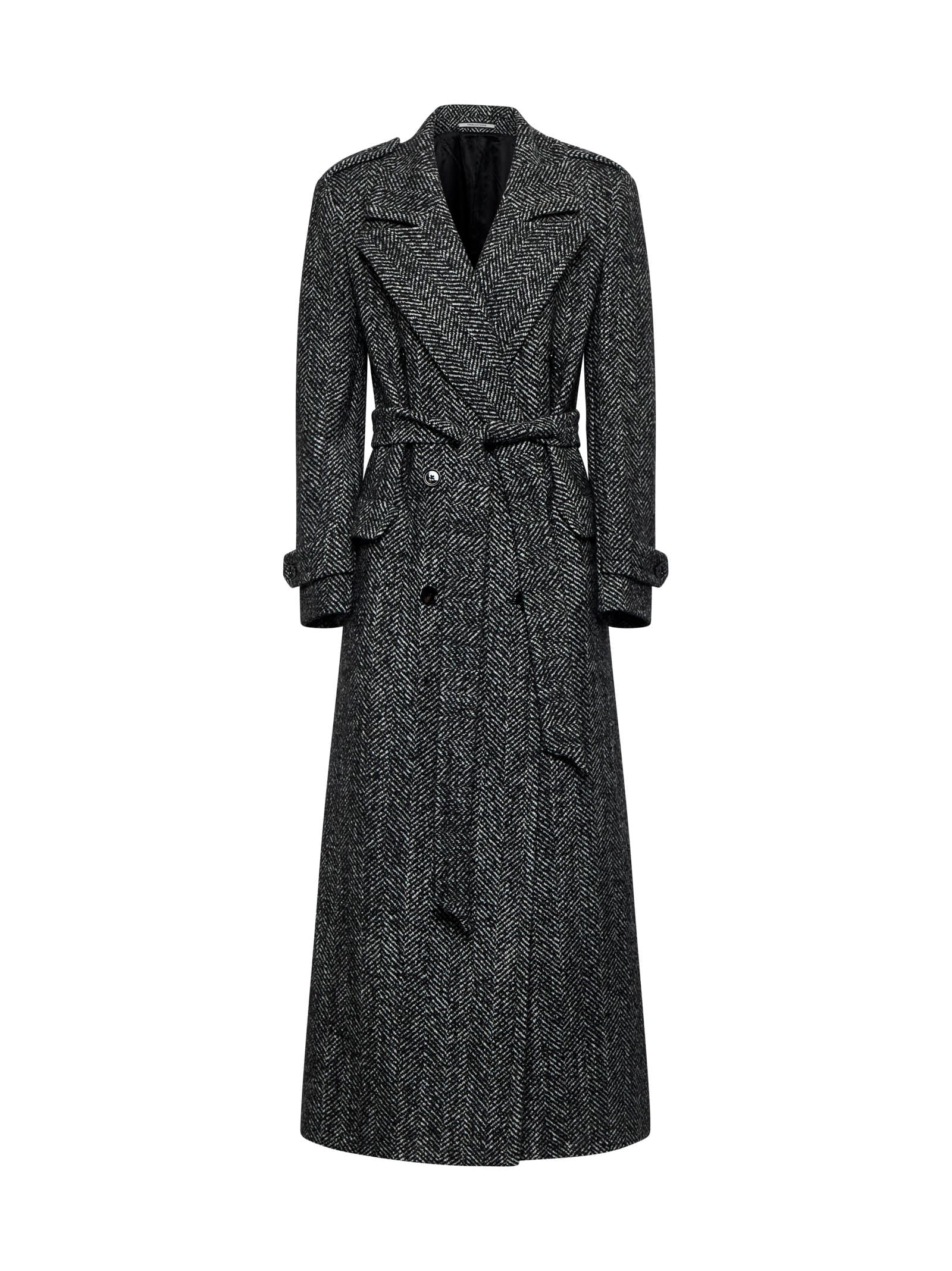 Shop Tagliatore Coat In Nero Spigato