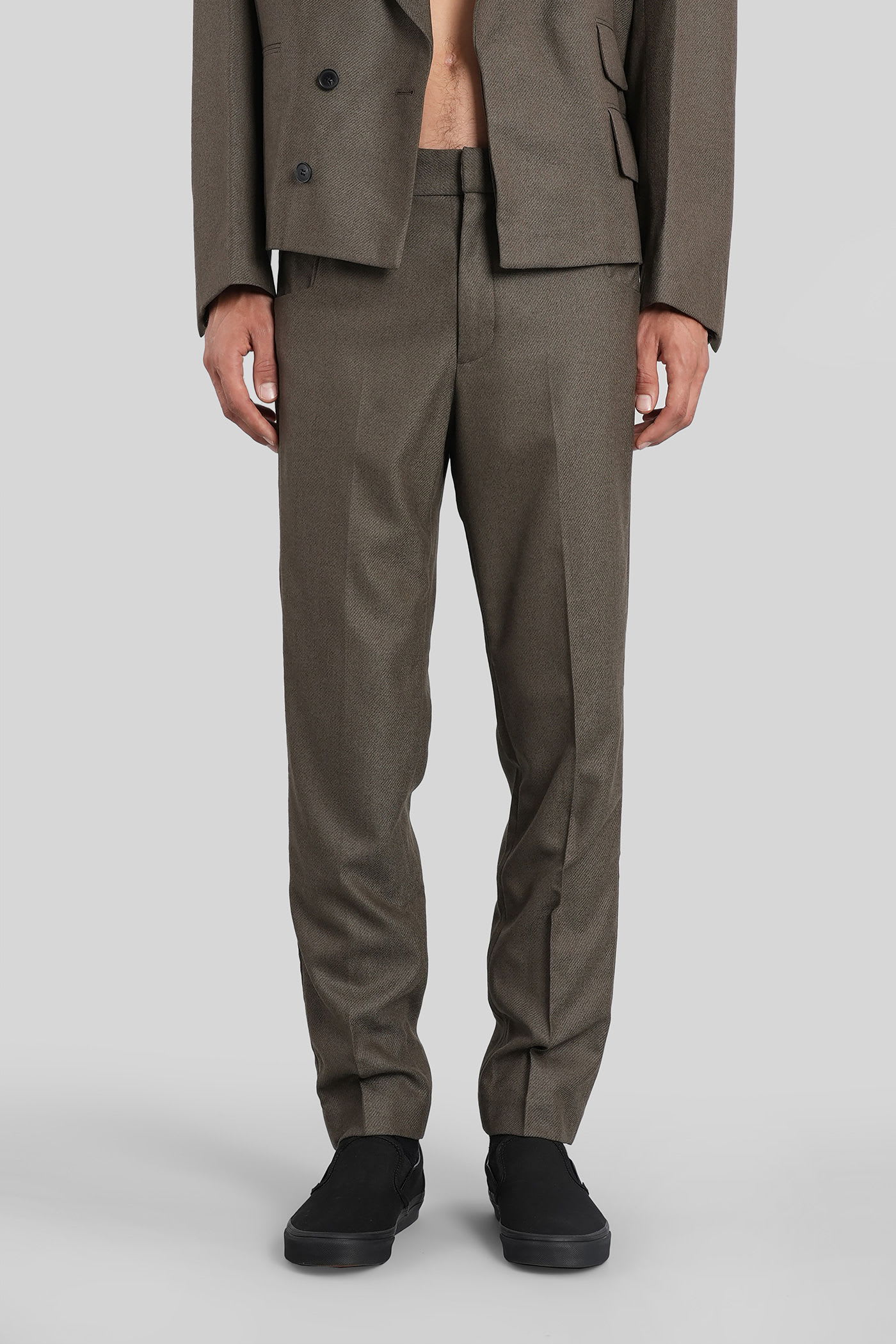 Entire Studios Slim Trouser Pants In Green Wool In Black