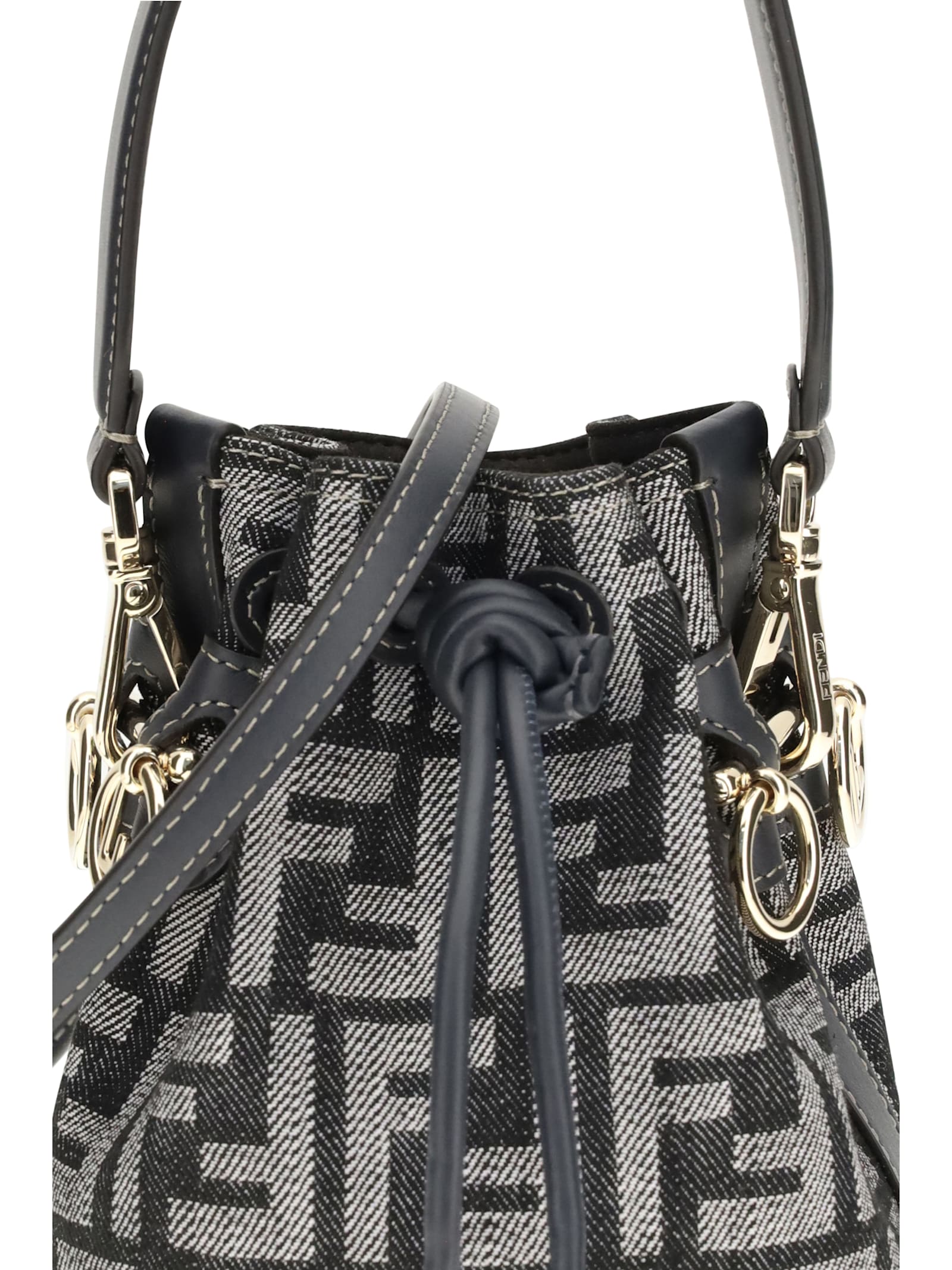 Fendi Women Mini Denim Effect Ff Jacquard Mon Tresor Bucket Bag In Gray