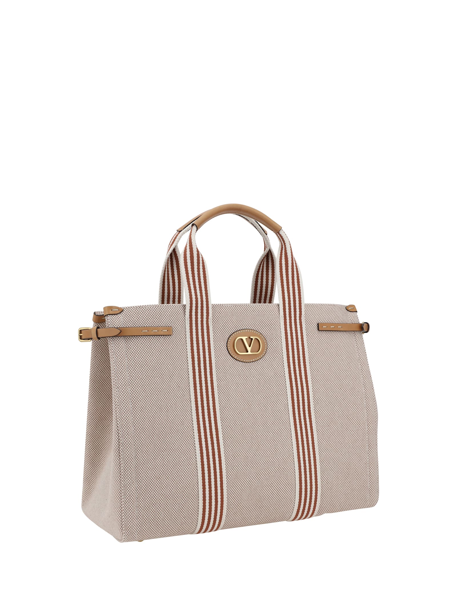 Valentino Cotton Tote Bag In Naturale/tobacco/bianco/t.di Moro/natura