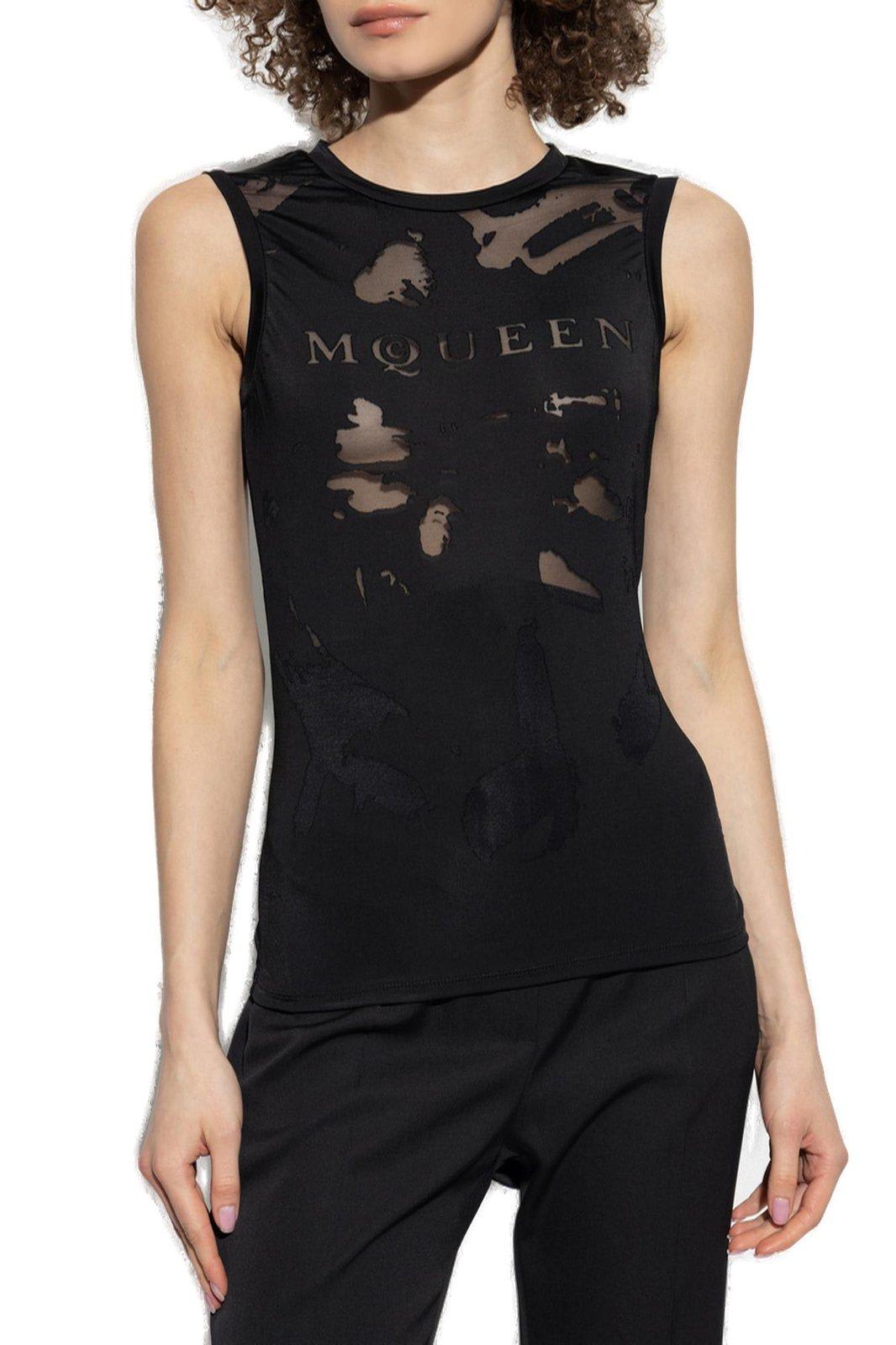 Alexander Mcqueen Logo Detailed Mesh Tank Top In Black