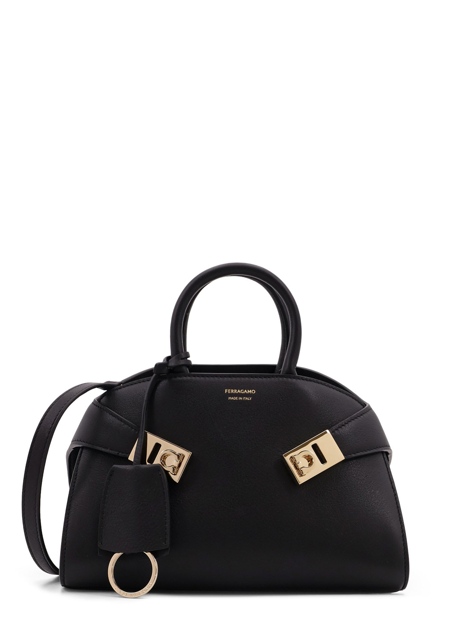 Ferragamo Hug Leather Handbag In Black