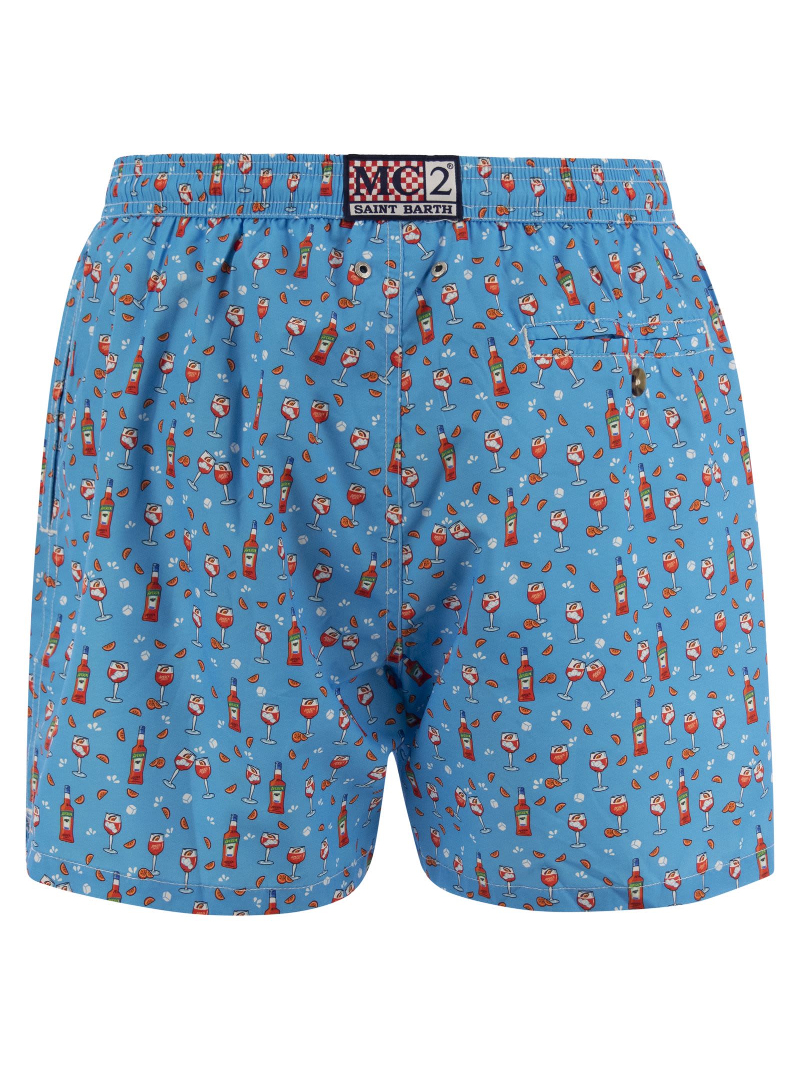 Shop Mc2 Saint Barth Lightweight Fabric Swim Boxer Shorts With Print In Light Blue
