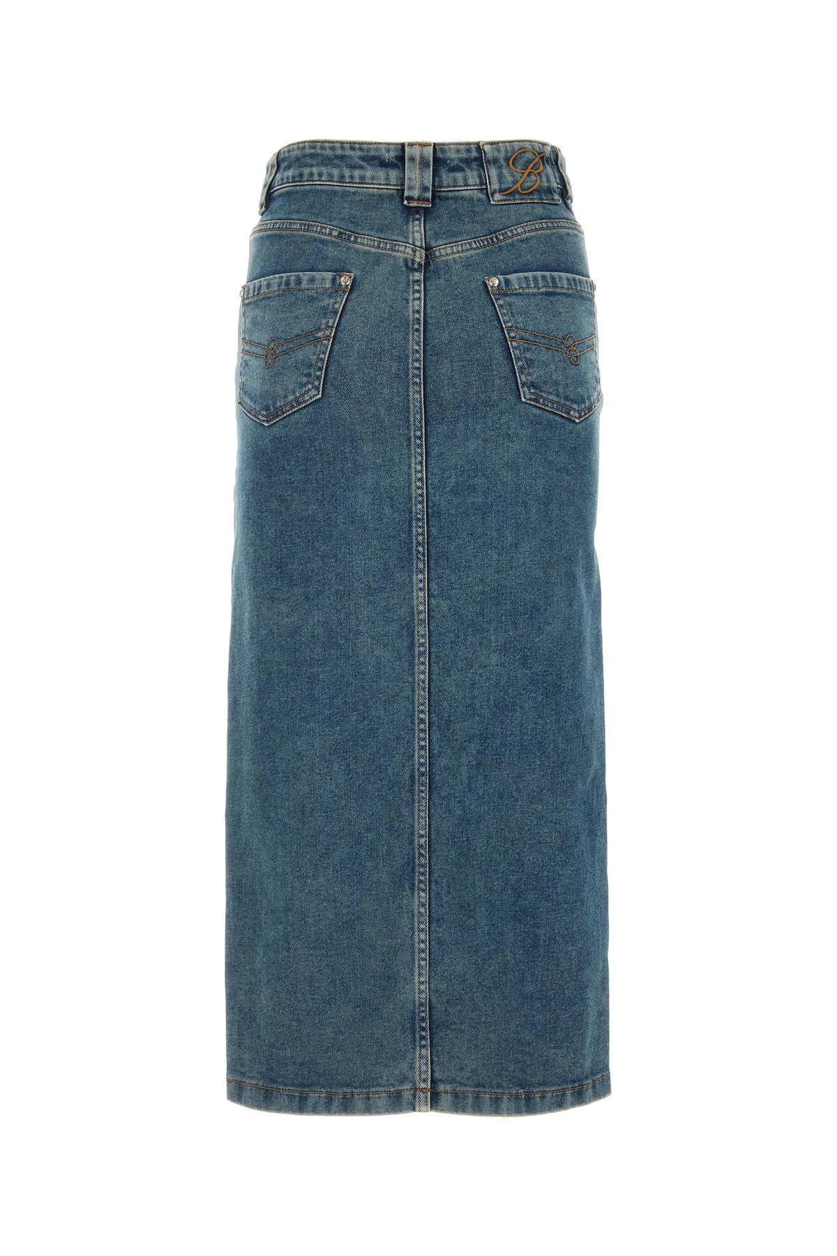 Shop Blumarine Stretch Denim Skirt In Gnawed Blue