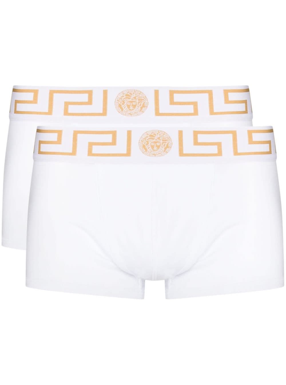 Shop Versace Two Boxer White Cotton Set With Greek Detail Man