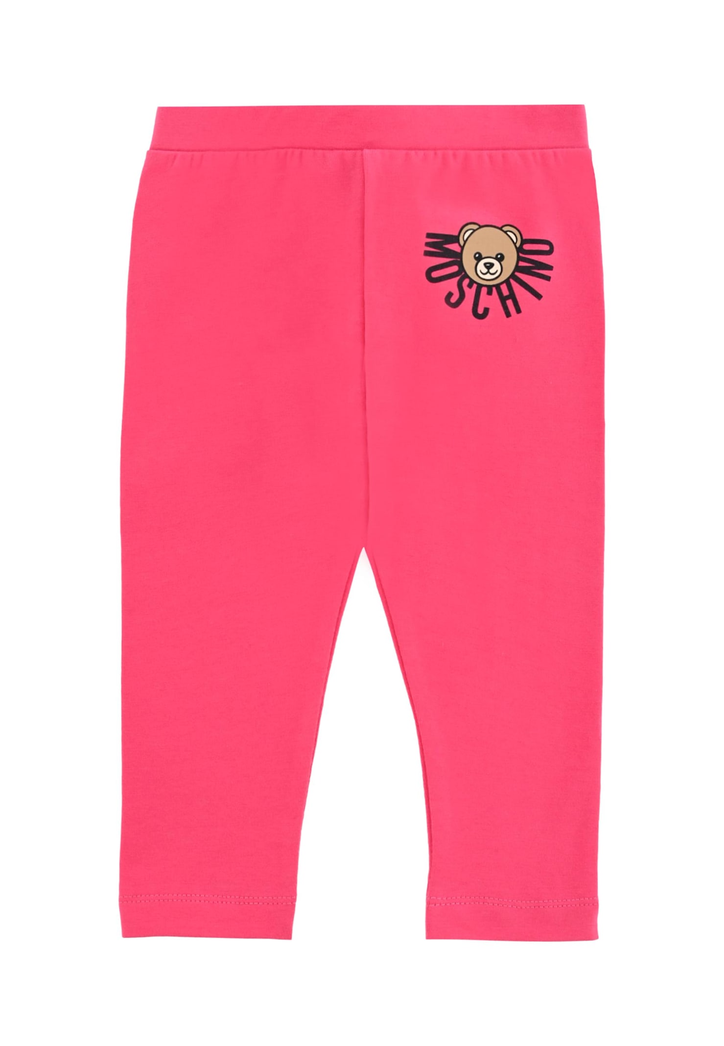 Moschino Fuchsia Leggings For Baby Girl With Teddy Bear In Pink