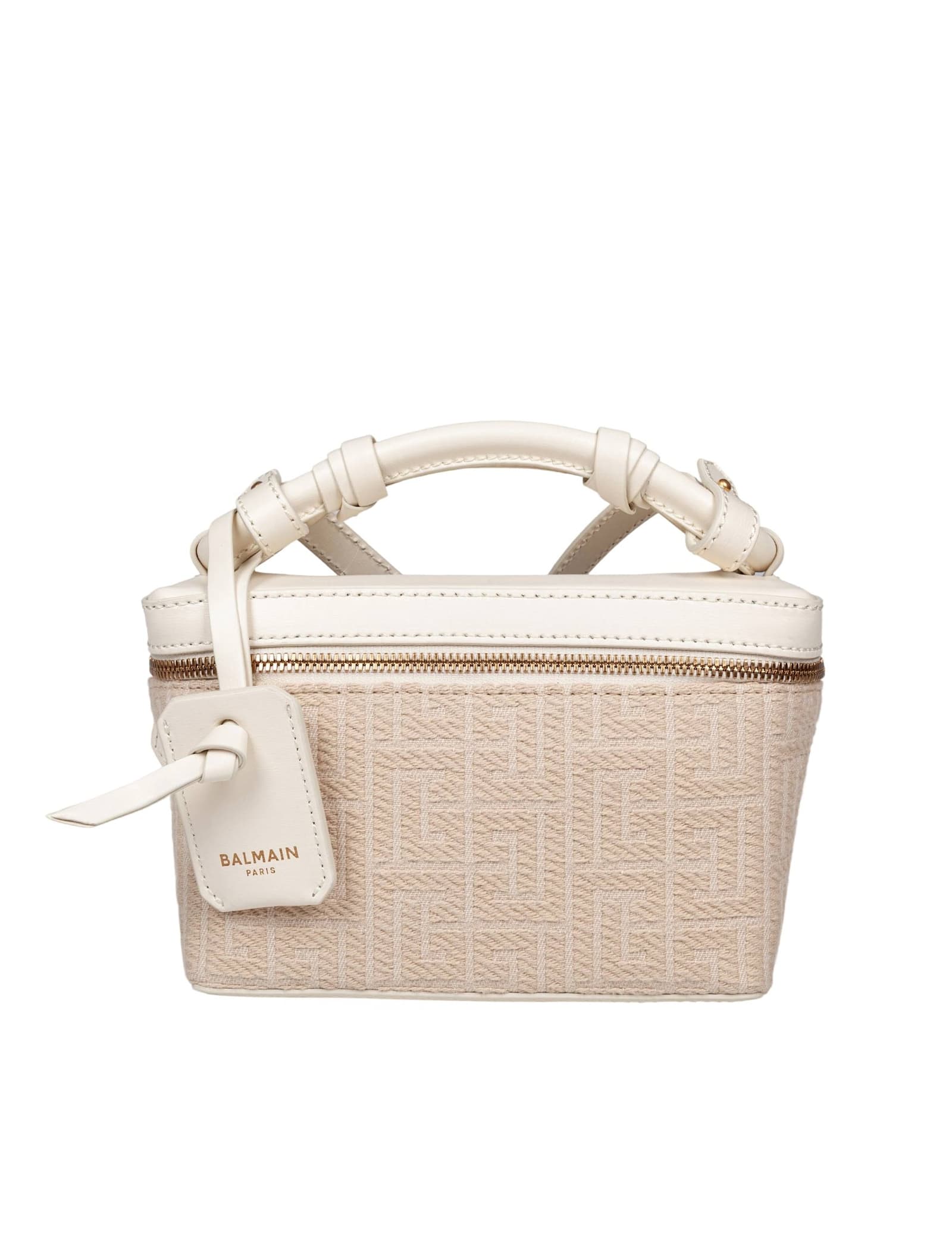 Balmain B-army Jacquard Canvas Pouch, Natural Color In Brown