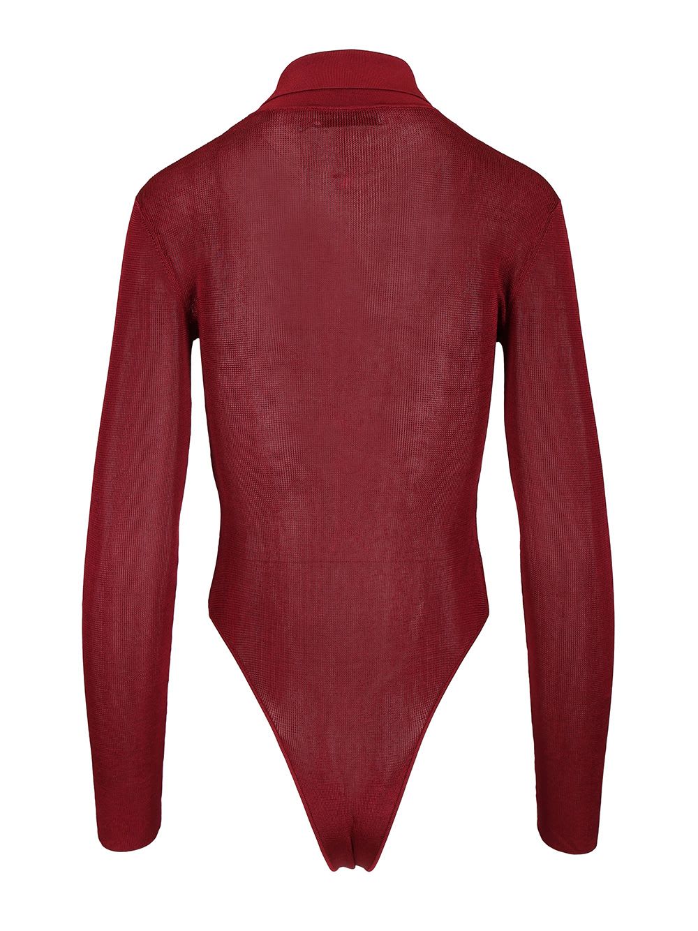 Self-portrait Bordeaux Viscose Bodysuit With Classic Collar In Red