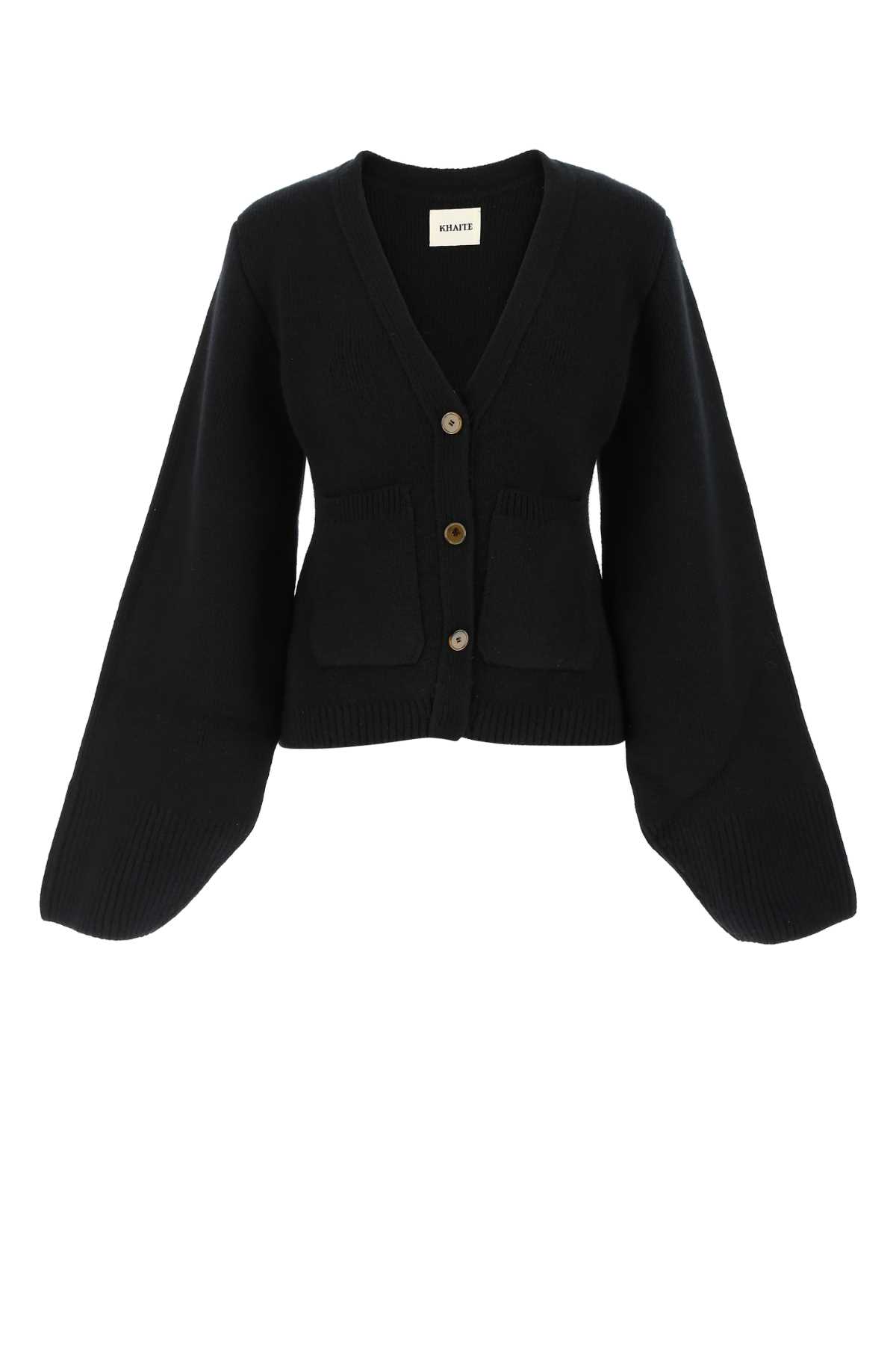 Khaite Relaxed Black Knit Sweater With Deep V-neckline In Black