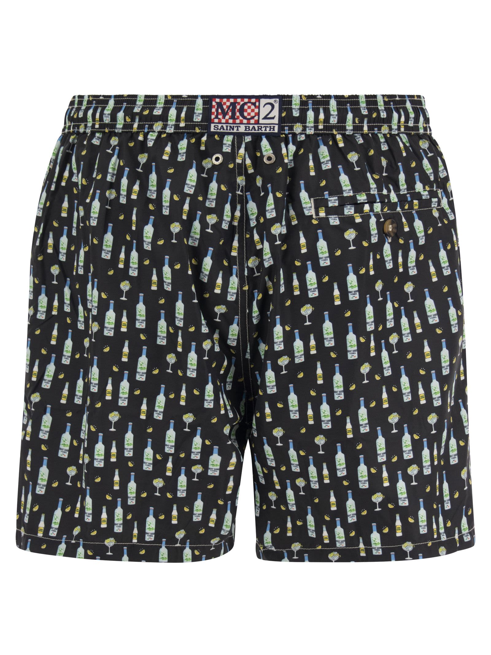 Shop Mc2 Saint Barth Lightweight Fabric Swim Boxer Shorts With Print In Black