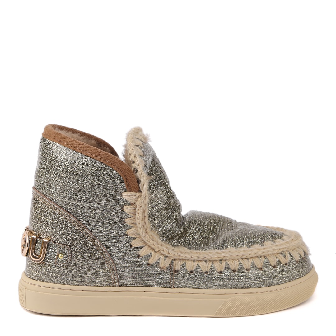 Mou Eskisneakers Big Logo Ankle Boots In Sheepskin With Glitter