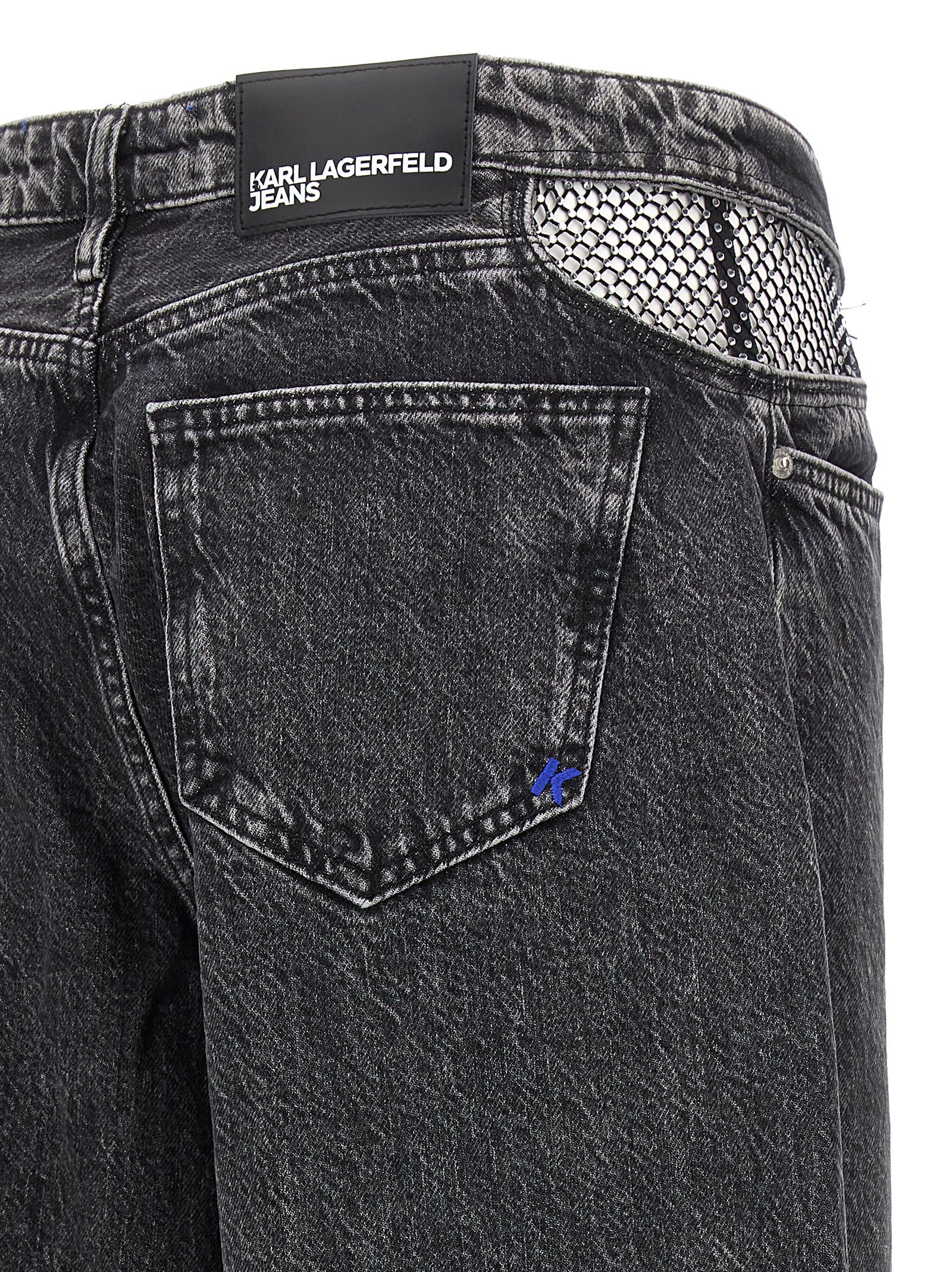 Shop Karl Lagerfeld Rhinestone Detail Jeans In Black