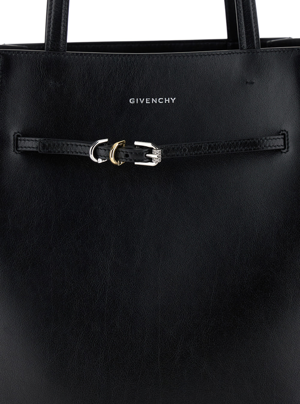 Shop Givenchy Voyou Medium Black Tote Bag With Belt Detail In Leather Woman