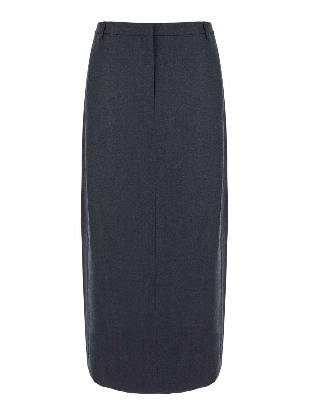 Midi Grey Skirt With Slit In Wool Blend Woman