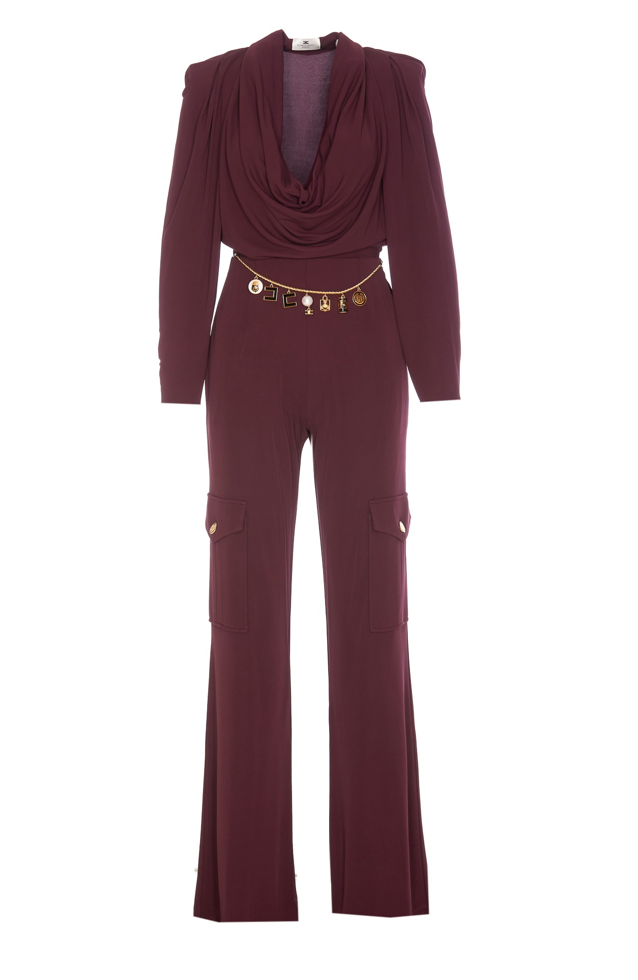 Shop Elisabetta Franchi Jersey Jumpsuit With Charms Belt In Red