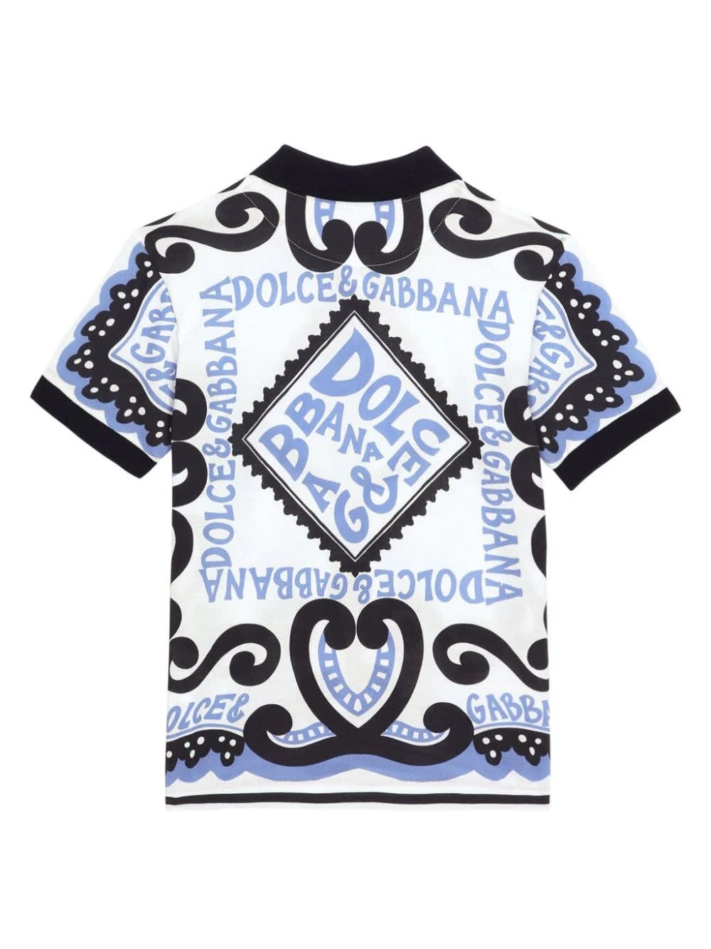 Shop Dolce & Gabbana Marina Print Piquet Polo Shirt In Blue