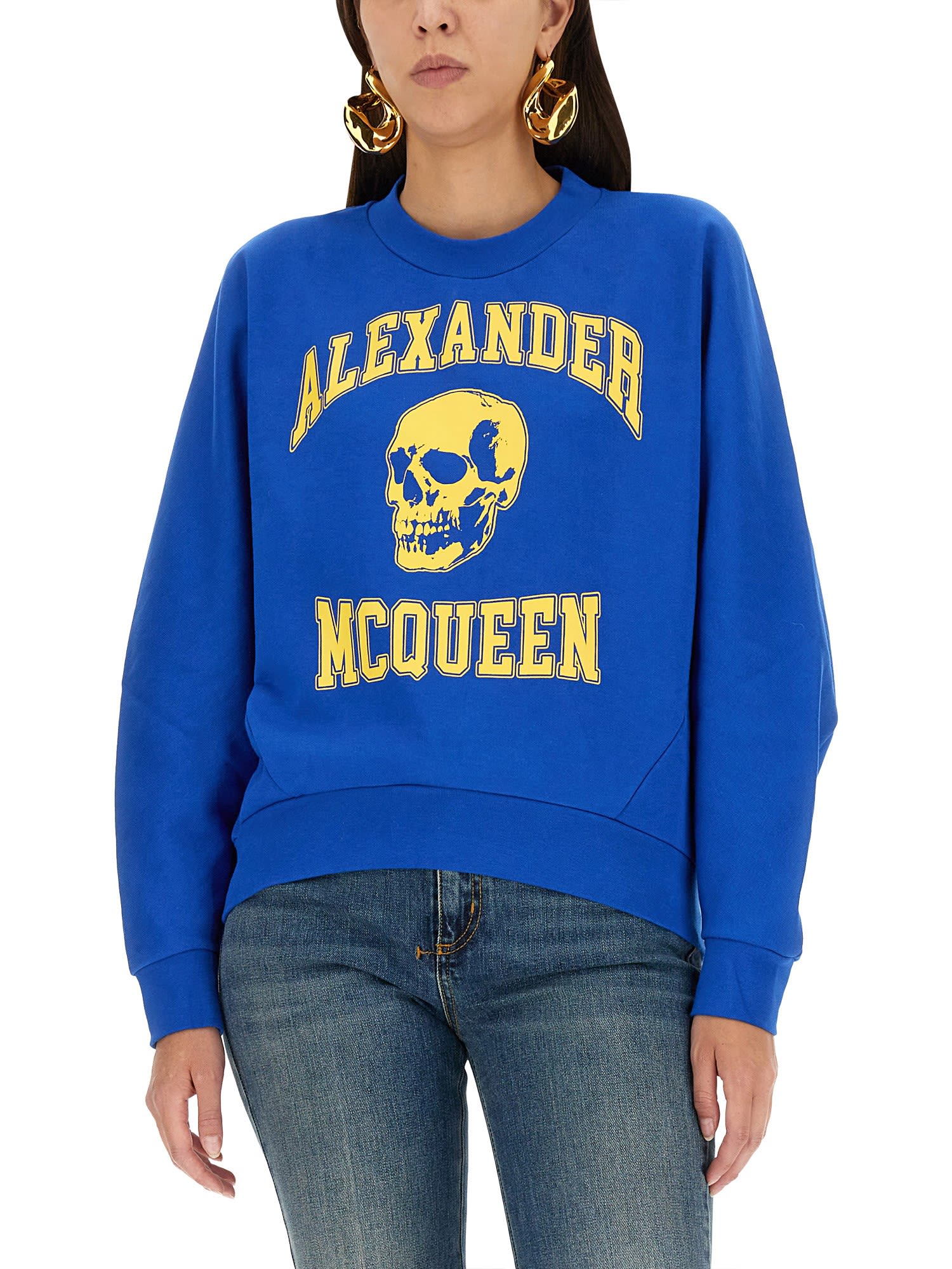 Alexander Mcqueen Women's Varsiity Skull Sweatshirt In Blu