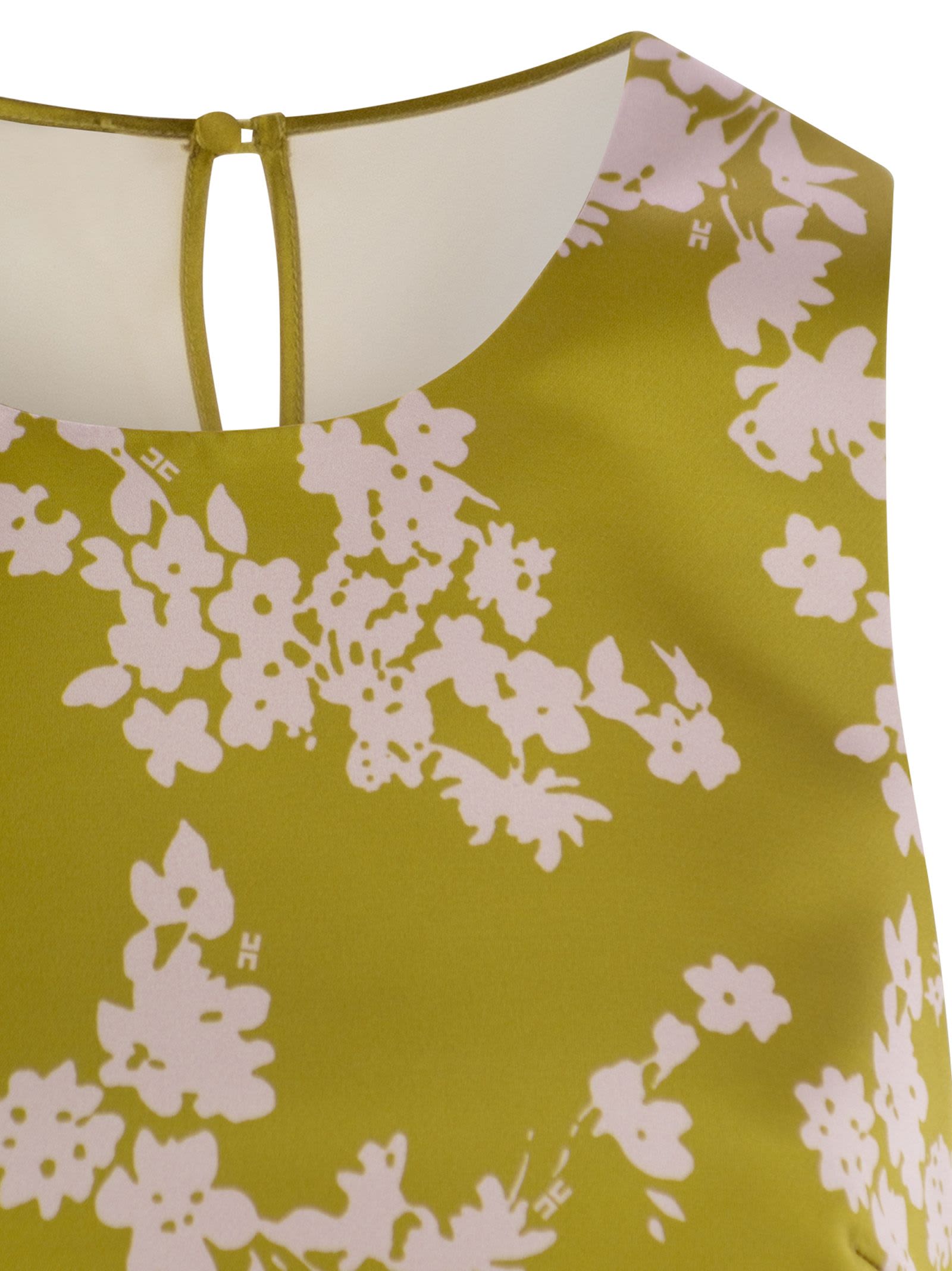 Elisabetta Franchi Printed Duchesse And Tulle Dress In Yellow