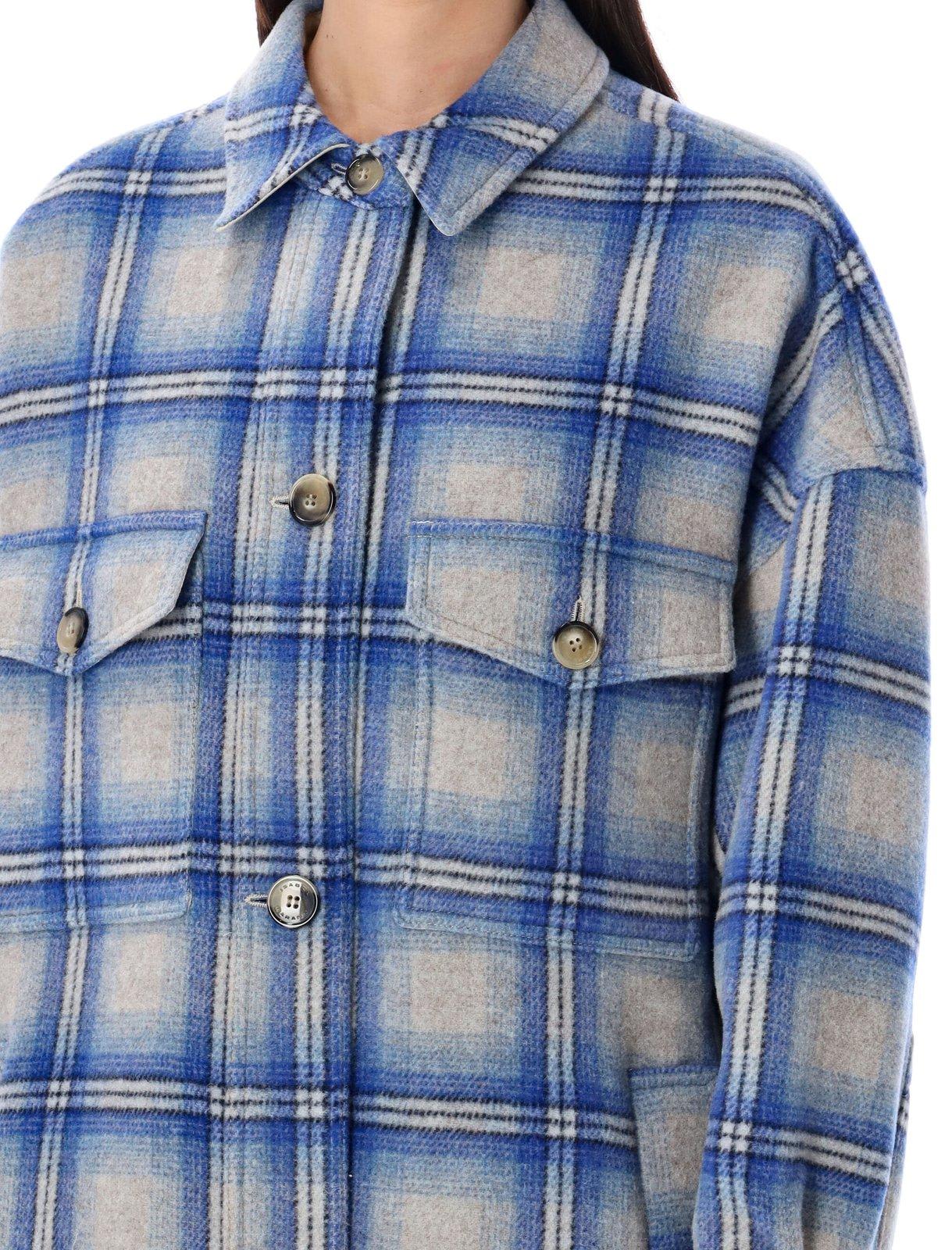 Shop Isabel Marant Checked Coat In Blue