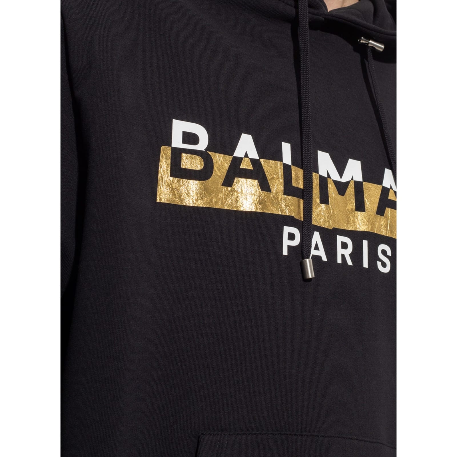 Shop Balmain Logo Hooded Sweatshirt In Black