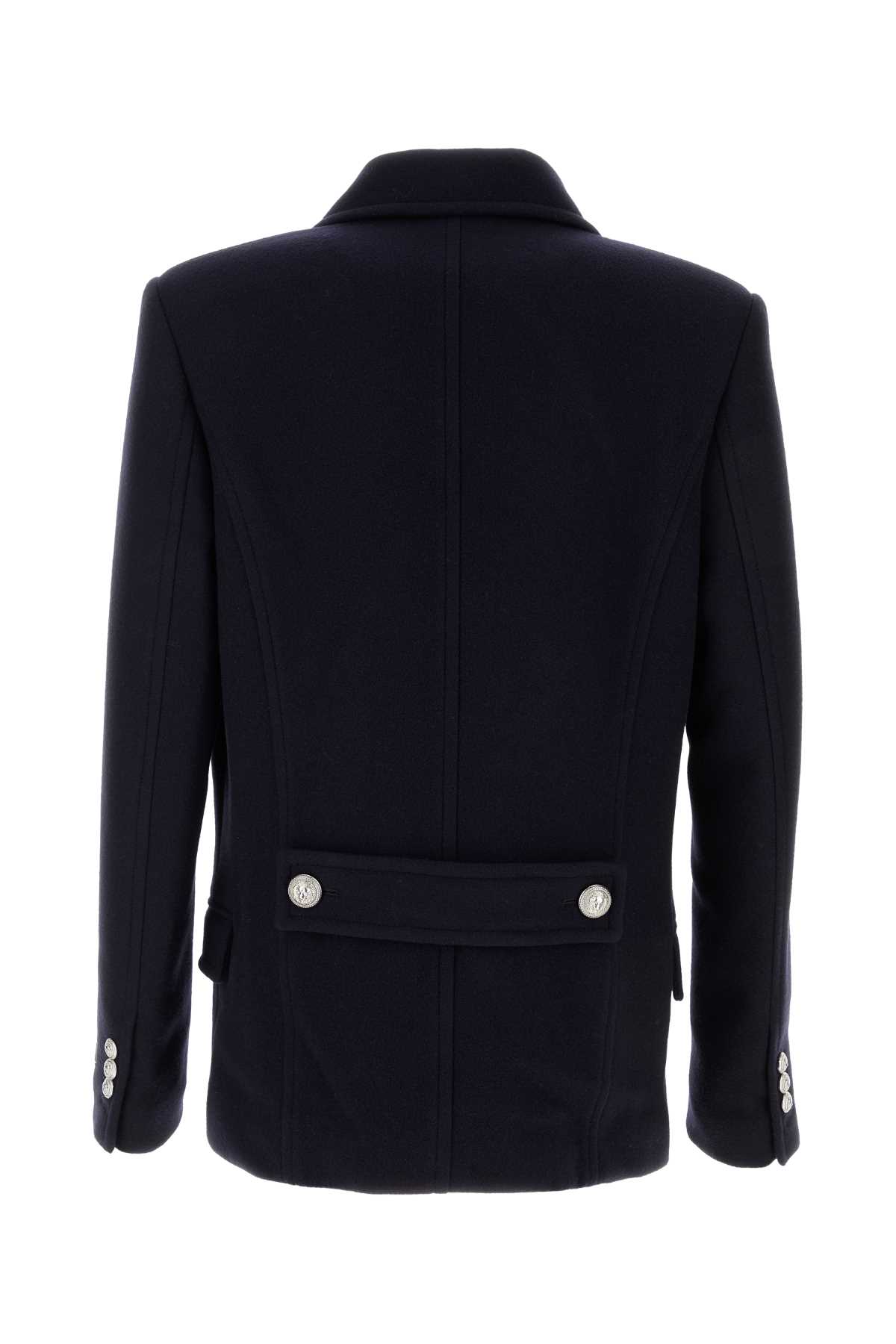 Shop Balmain Midnight Blue Felt Coat In Marine