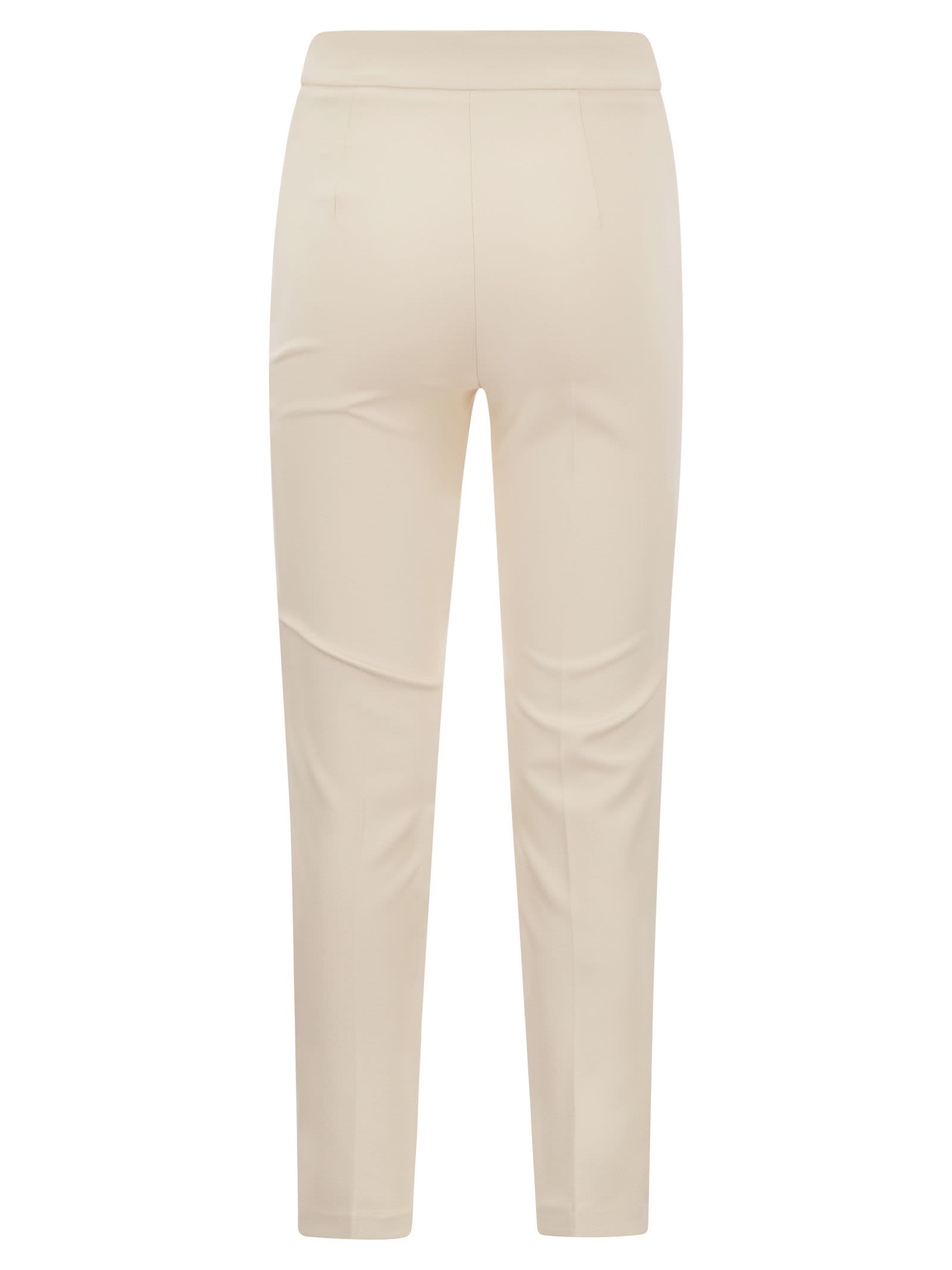 Shop Elisabetta Franchi Straight Stretch Crepe Trousers In Neutrals