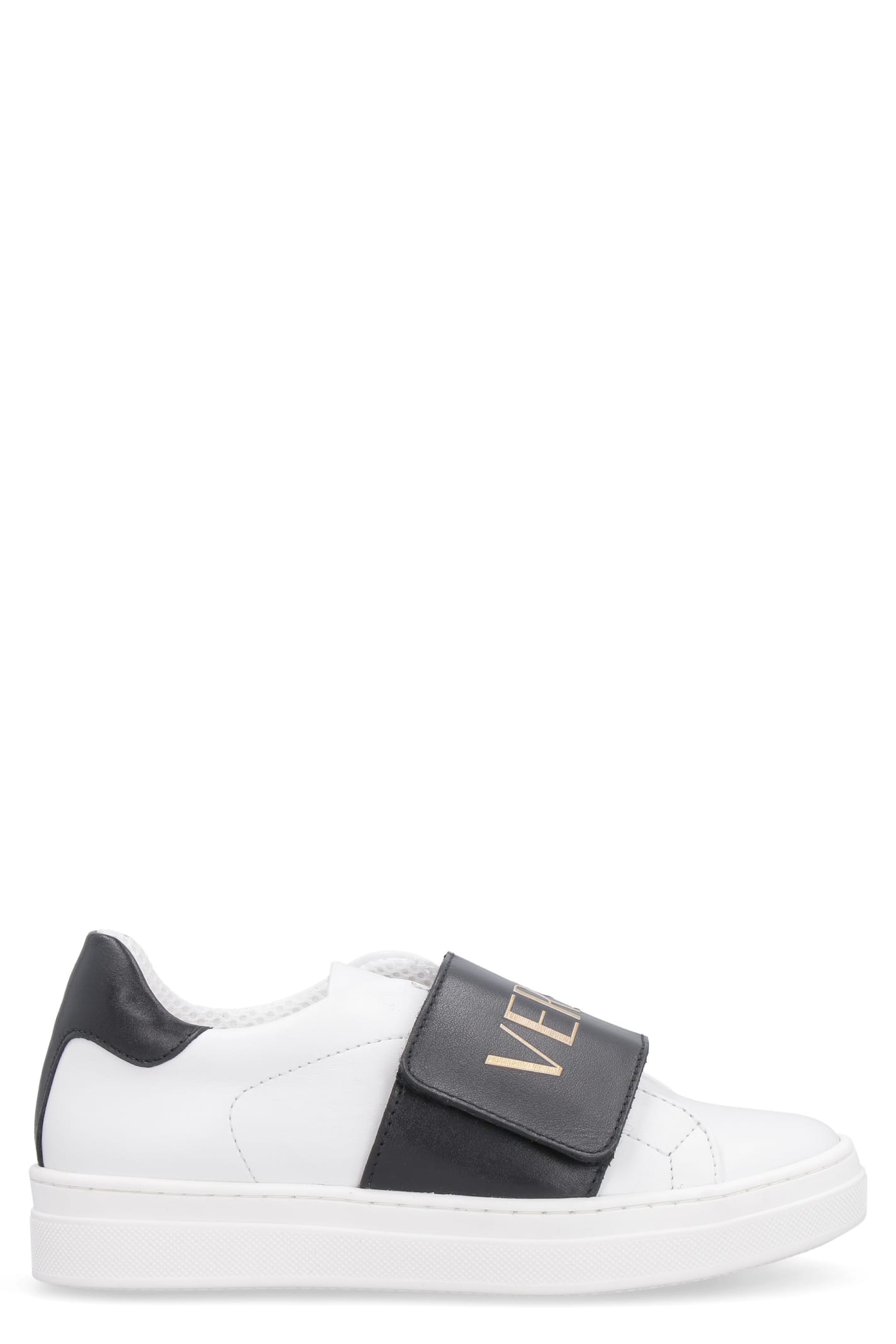 Young Versace Logo Detail Leather Sneakers