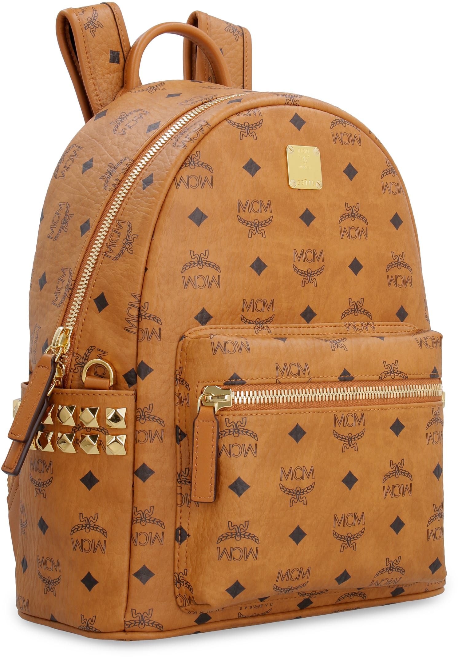 Mcm Stark Backpack In Visetos With Studs In Brown