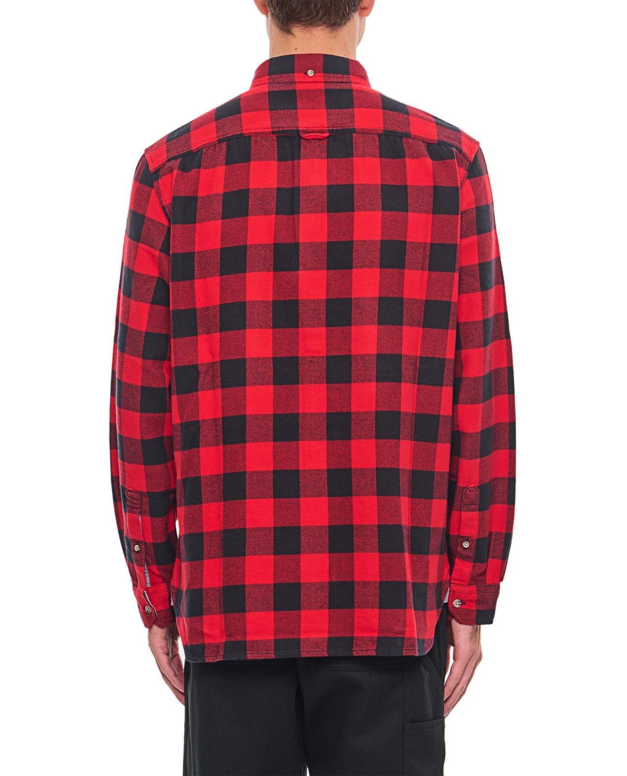 Woolrich Checked Cotton Flannel Shirt With Double Breast Pocket In Red Buffalo