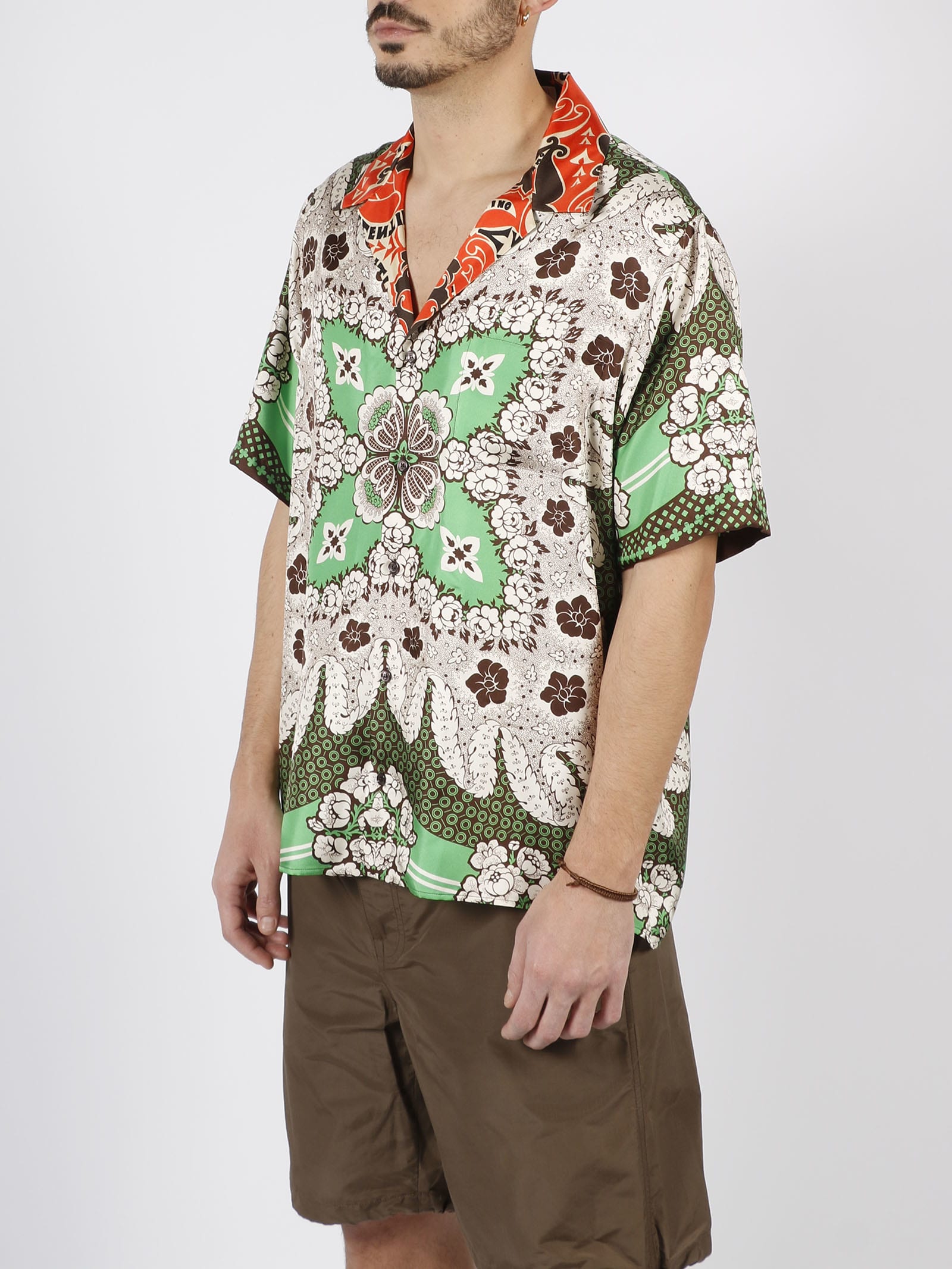 VALENTINO BANDANA FLOWER PRINT SILK BOWLING SHIRT
